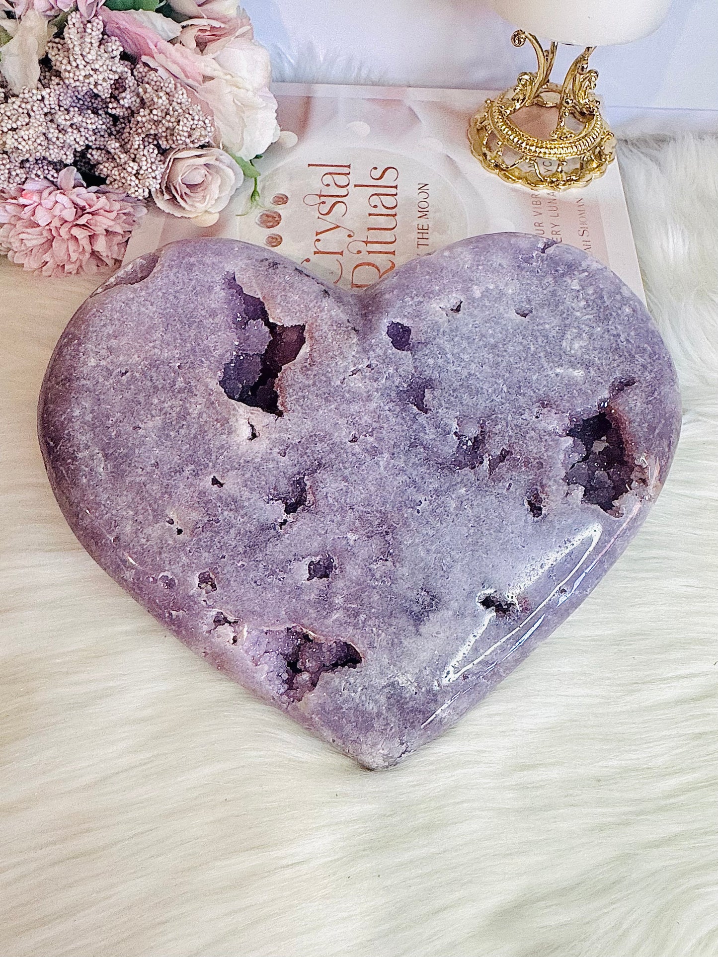 INCREDIBLE HUGE High Grade Druzy Pink Amethyst Carved Heart 21cm 1.74KG