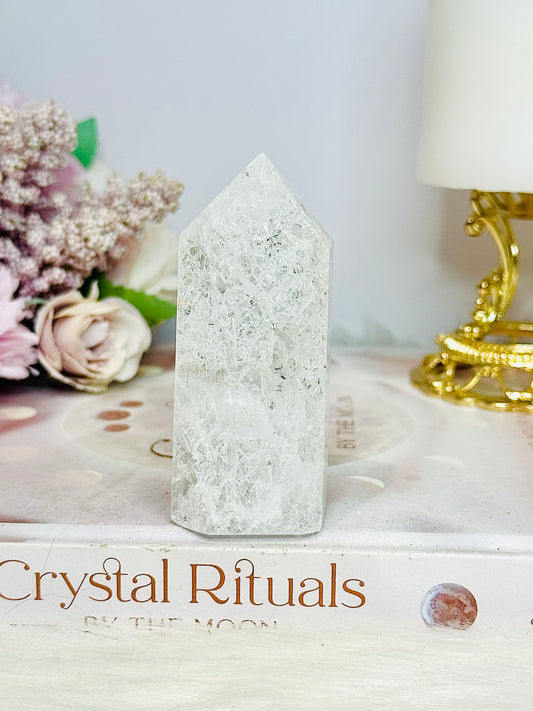 Fire & Ice / Crackle Clear Quartz Tower 8cm