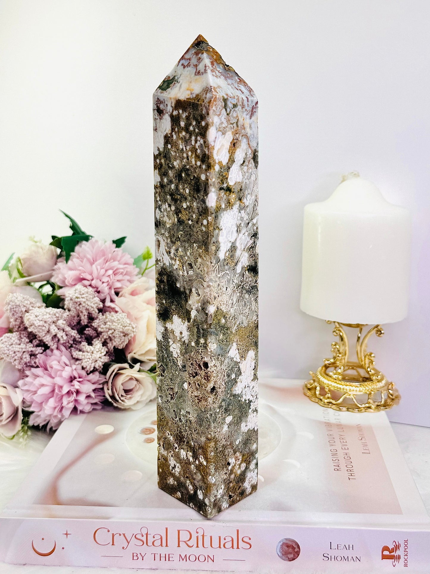 Large Chunky 24cm 793gram Druzy Orbicular Ocean Jasper Tower