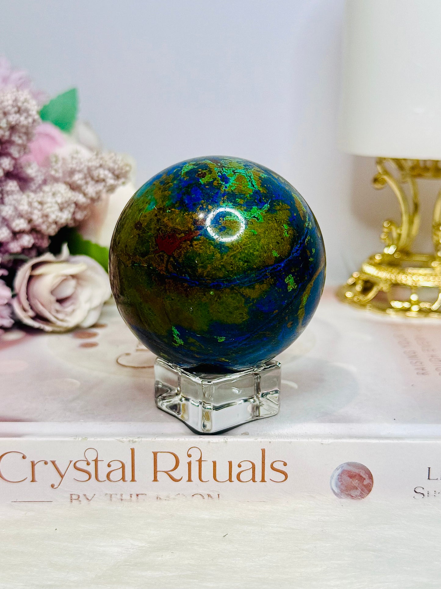 Azurite Stone Sphere on Stand 301g