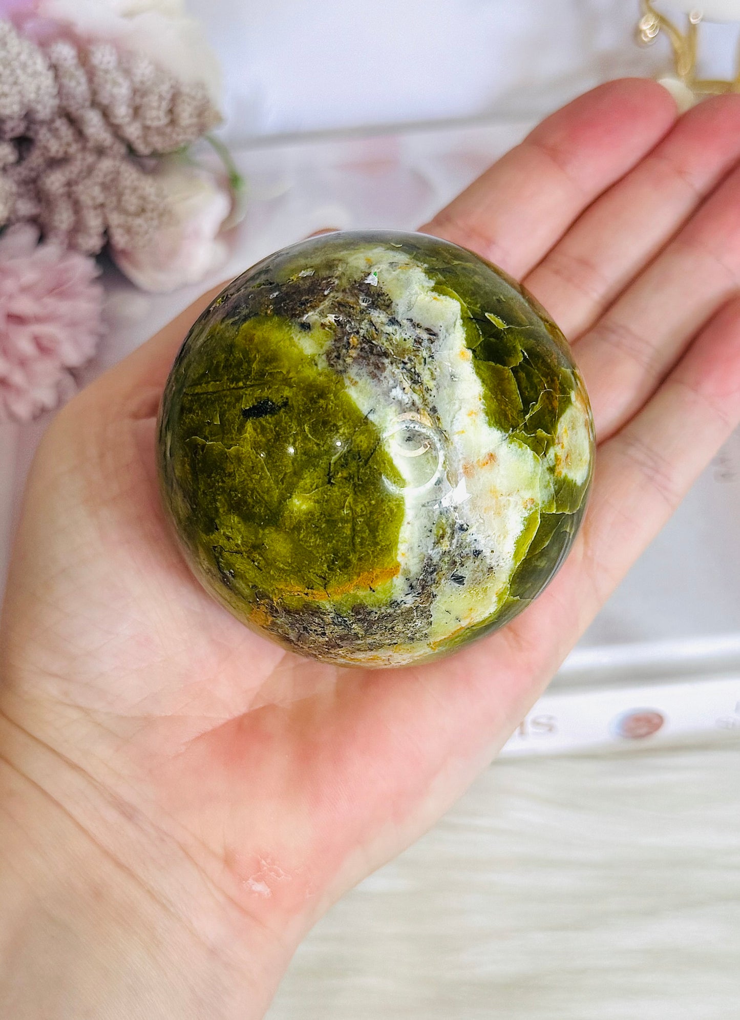 Green Opal Large Sphere on Stand 336grams