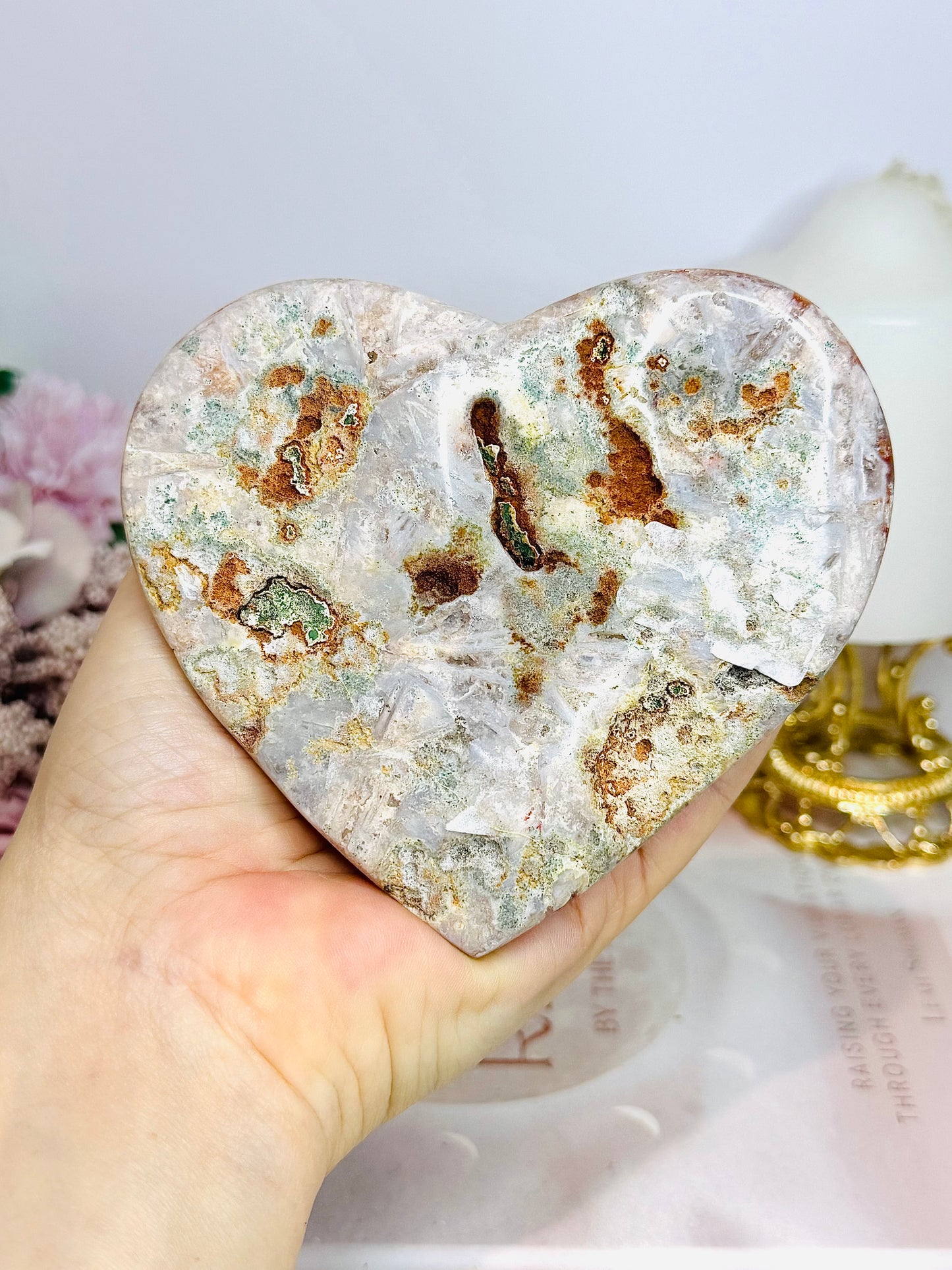 Pink Amethyst Druzy Heart 12cm On Stand