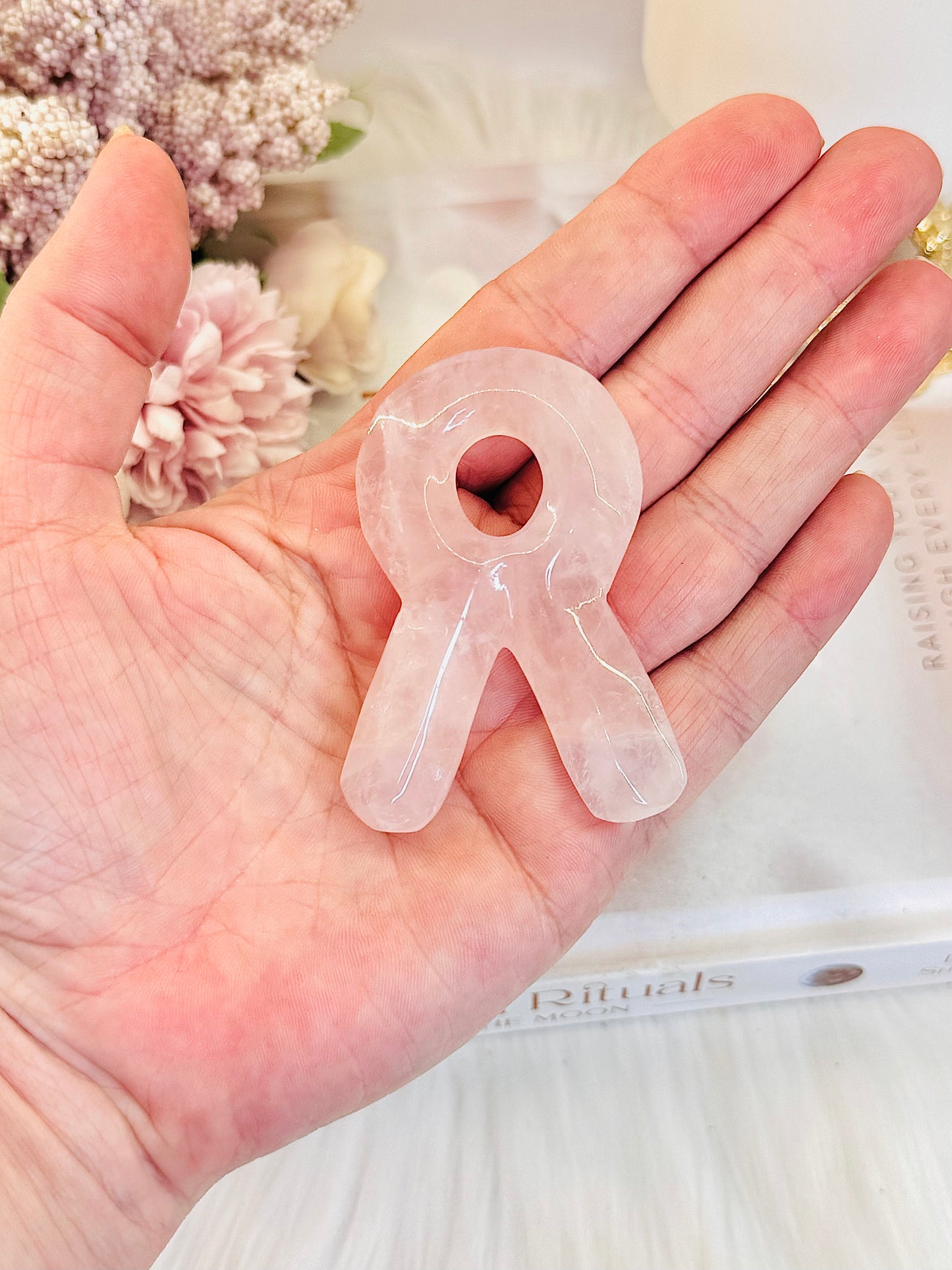 Rose Quartz Carved Pink Ribbon