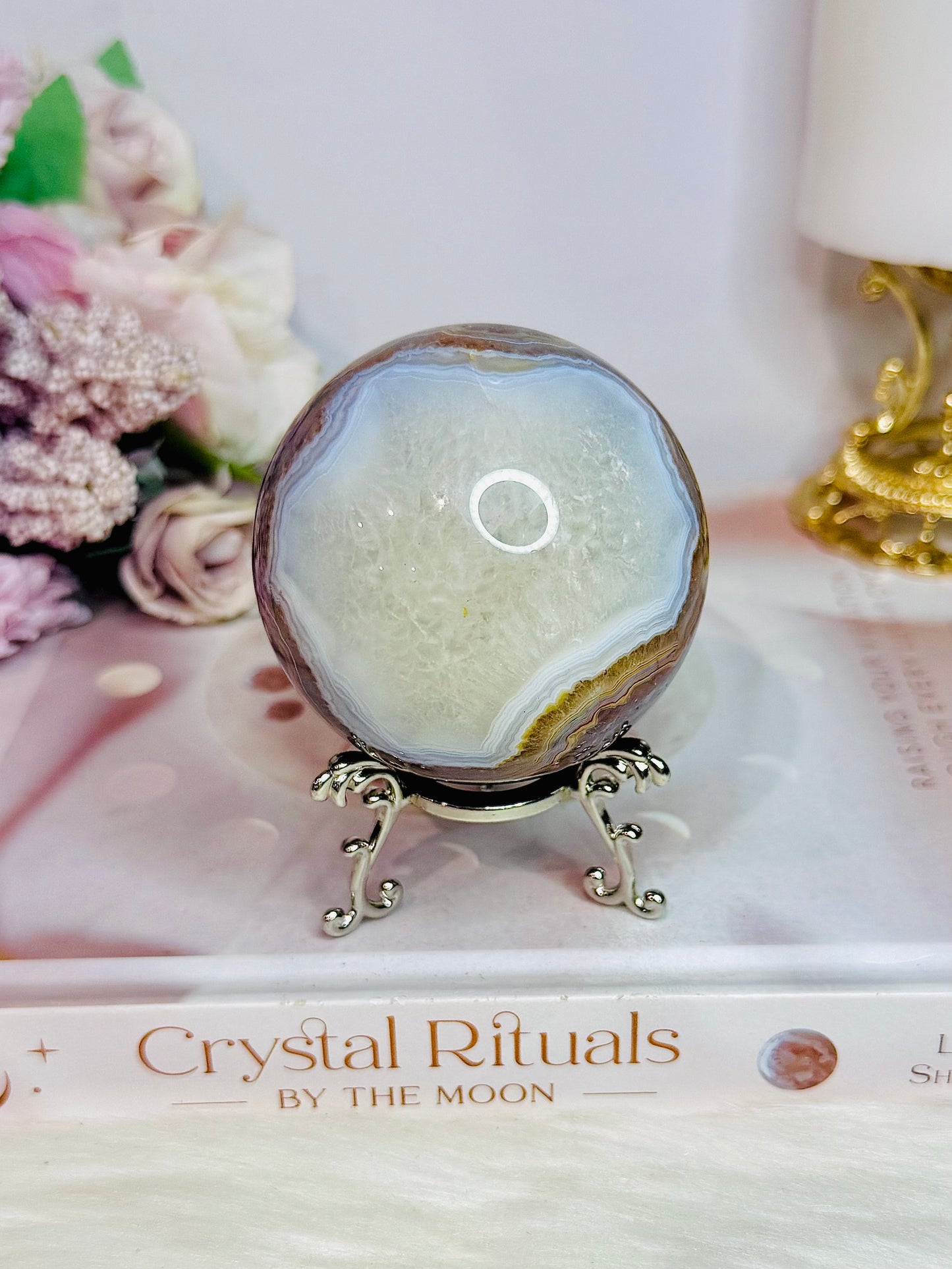 Amethyst X Agate High Grade Sphere on Stand 355grams