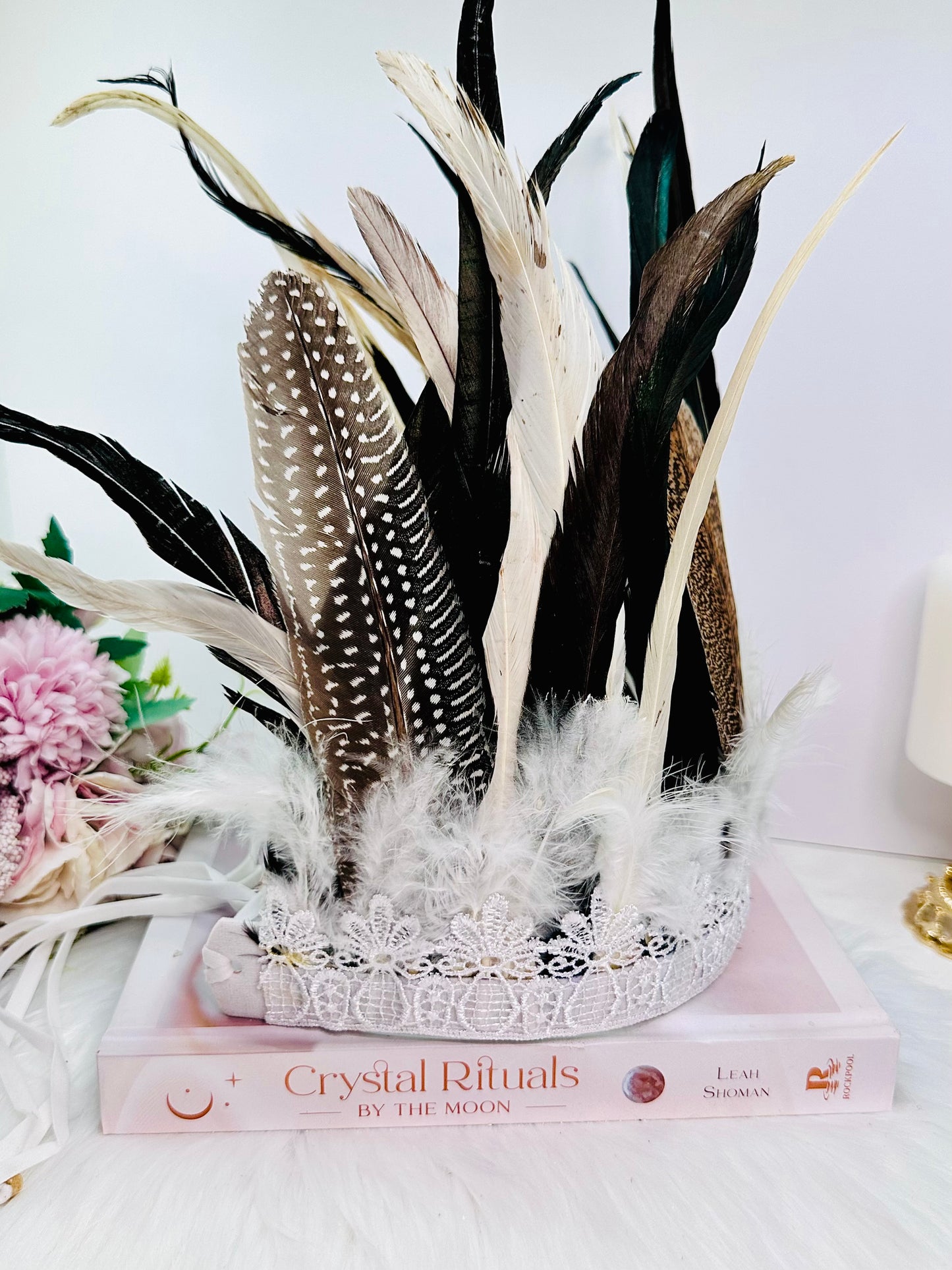 White Tribal Feather Head Piece Approx 40cm Tall