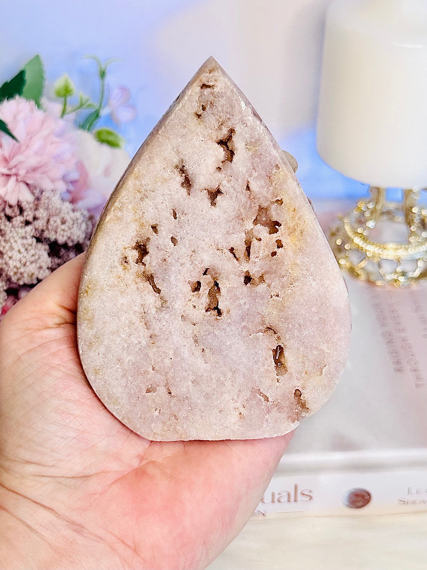 Beautiful 11.5cm 342gram Druzy Pink Amethyst Carved Flame | Freeform