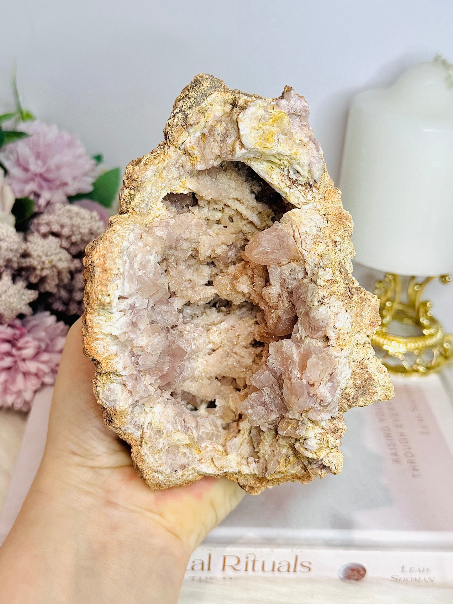 Large Pink Amethyst Druzy Geode On Stand From Brazil 904g