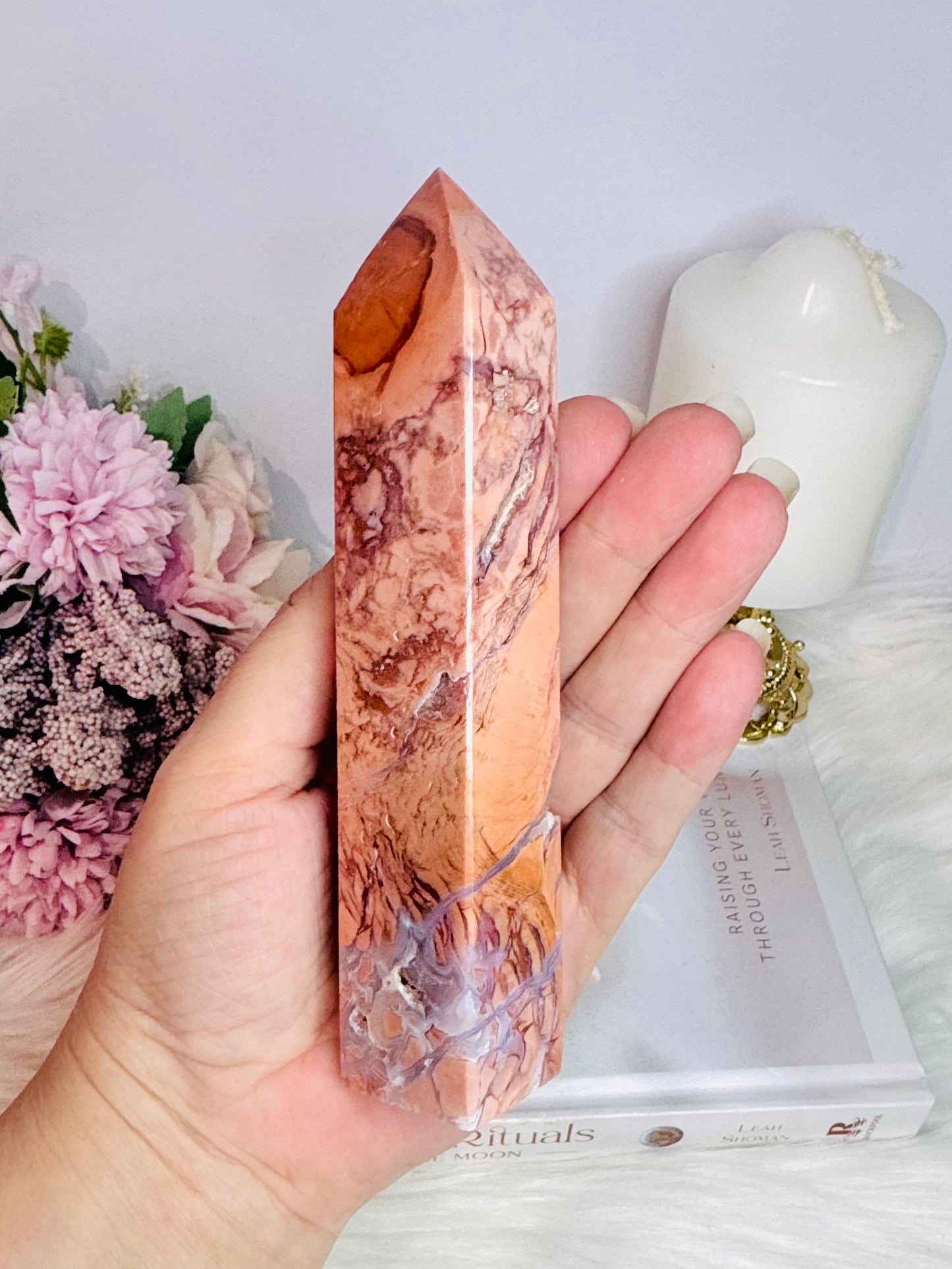 Stunning High Grade Large 14.5cm Pink Cotton Candy Agate Tower
