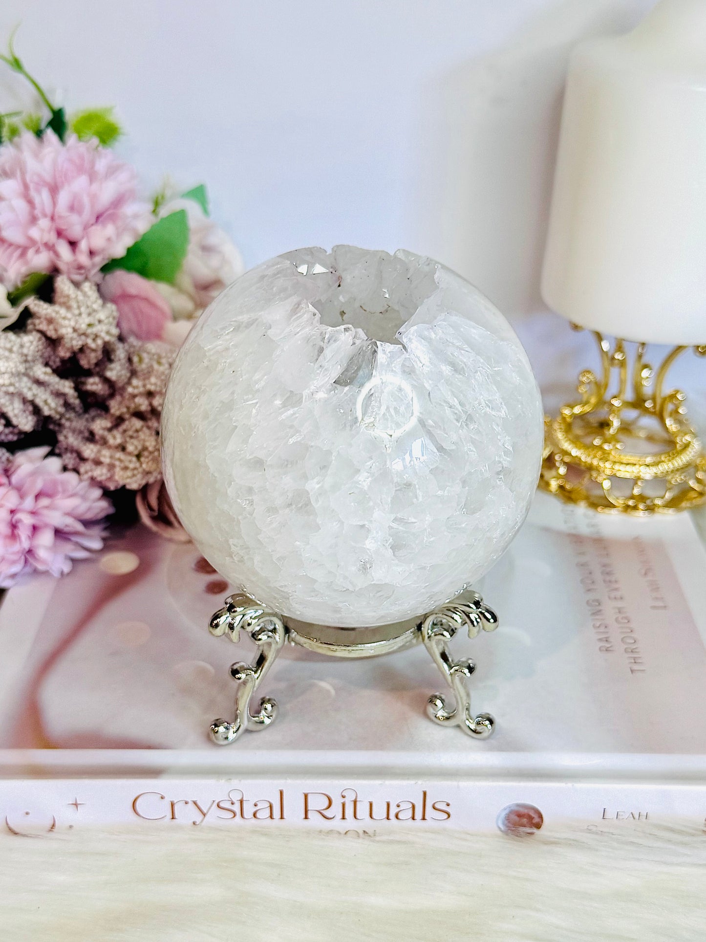 High Grade Absolutely Incredible Large Clear Quartz Druzy Sphere From Brazil 845grams