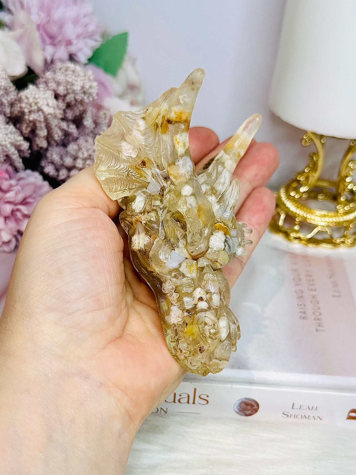 Flower Agate Resin Dragon 9cm