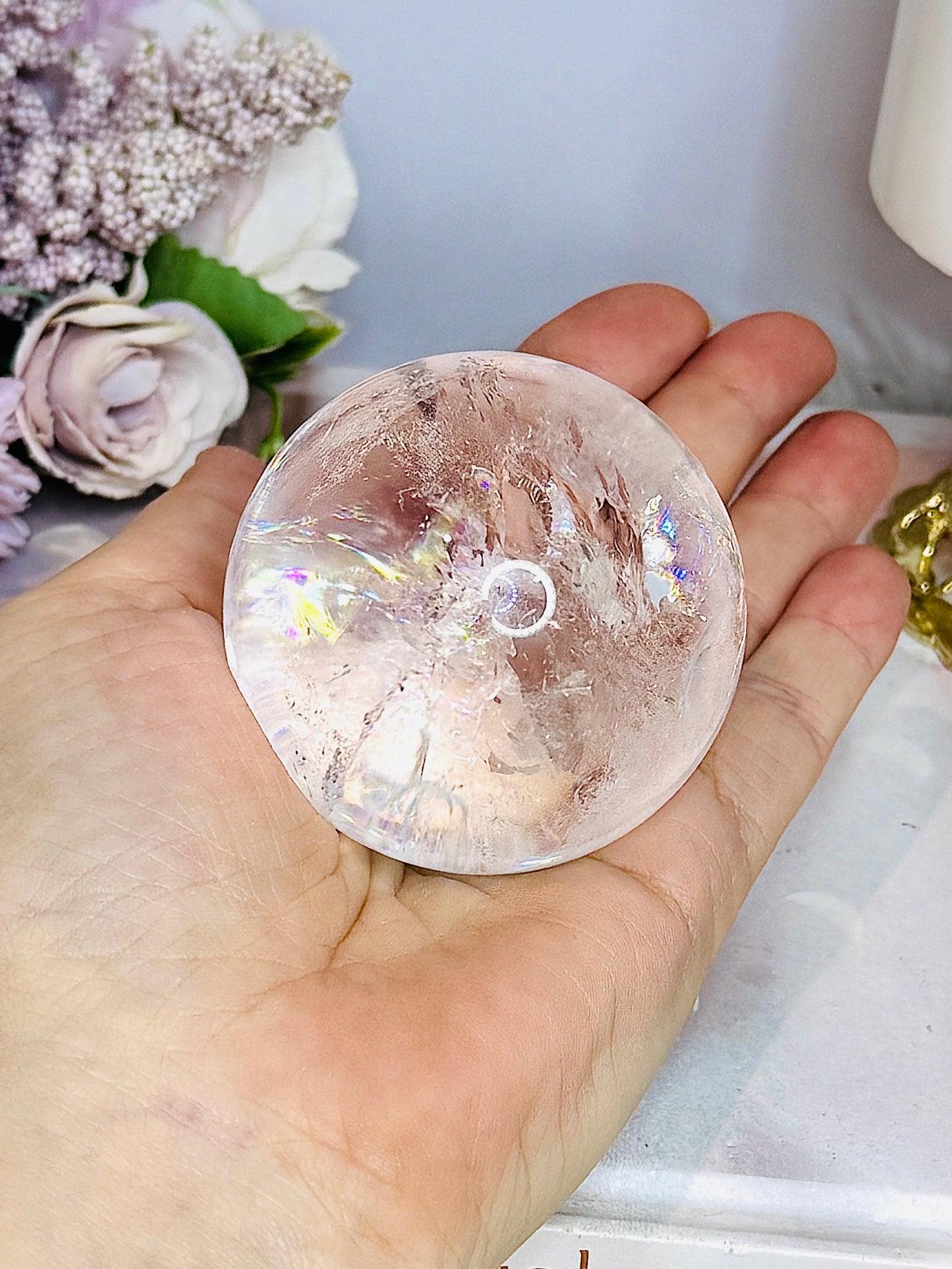 High Grade Clear Quartz Sphere Full of Rainbows 266g