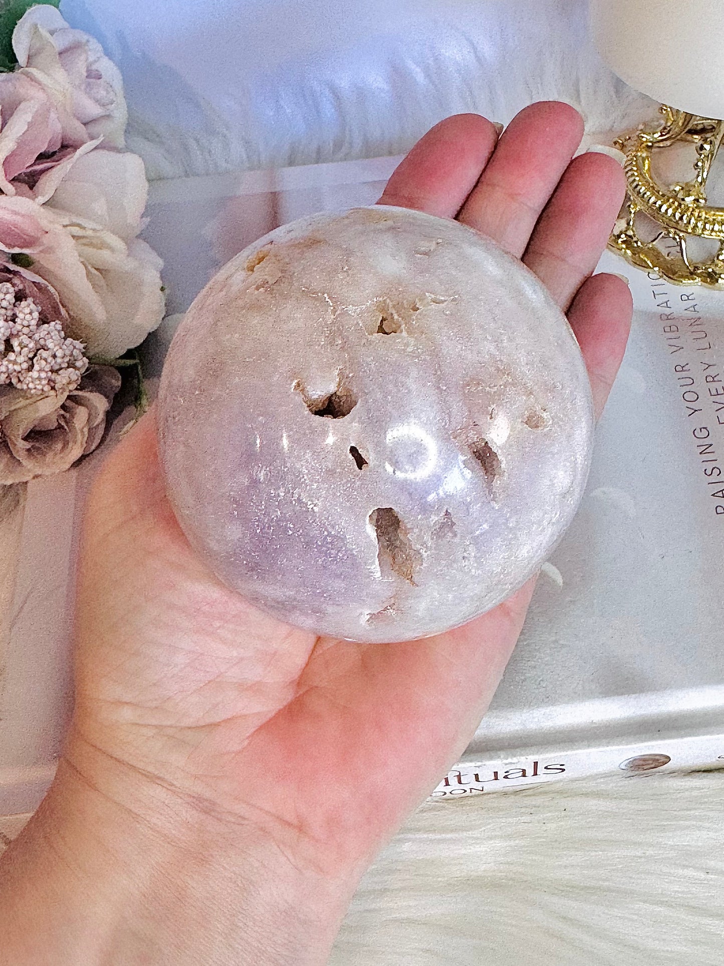 Natural Large Druzy Pink Amethyst Carved Sphere on Stand From Brazil 610grams