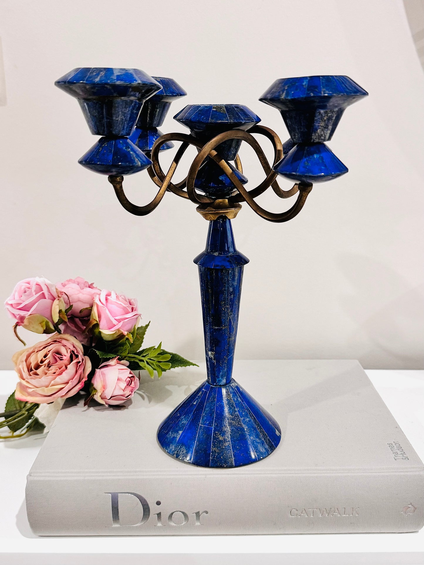 Natural Large 27cm Lapis Lazuli Carved Candelabra 1.4KG