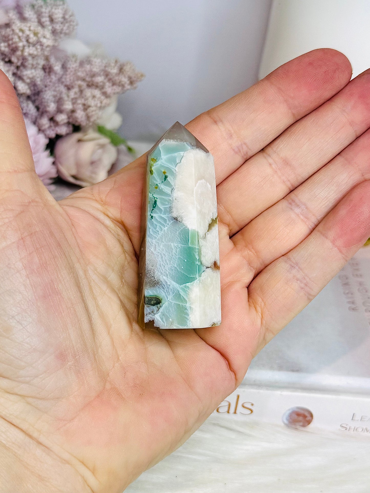 Green Flower Agate Tower 6.5cm
