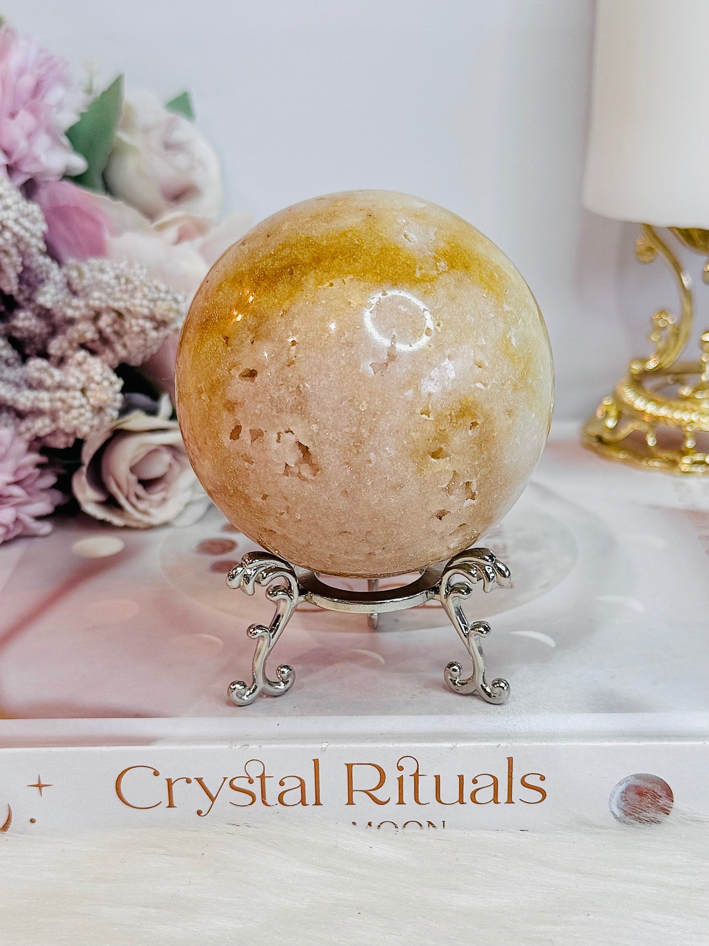 Large 403gram Druzy Pink Amethyst Sphere on Stand From Brazil