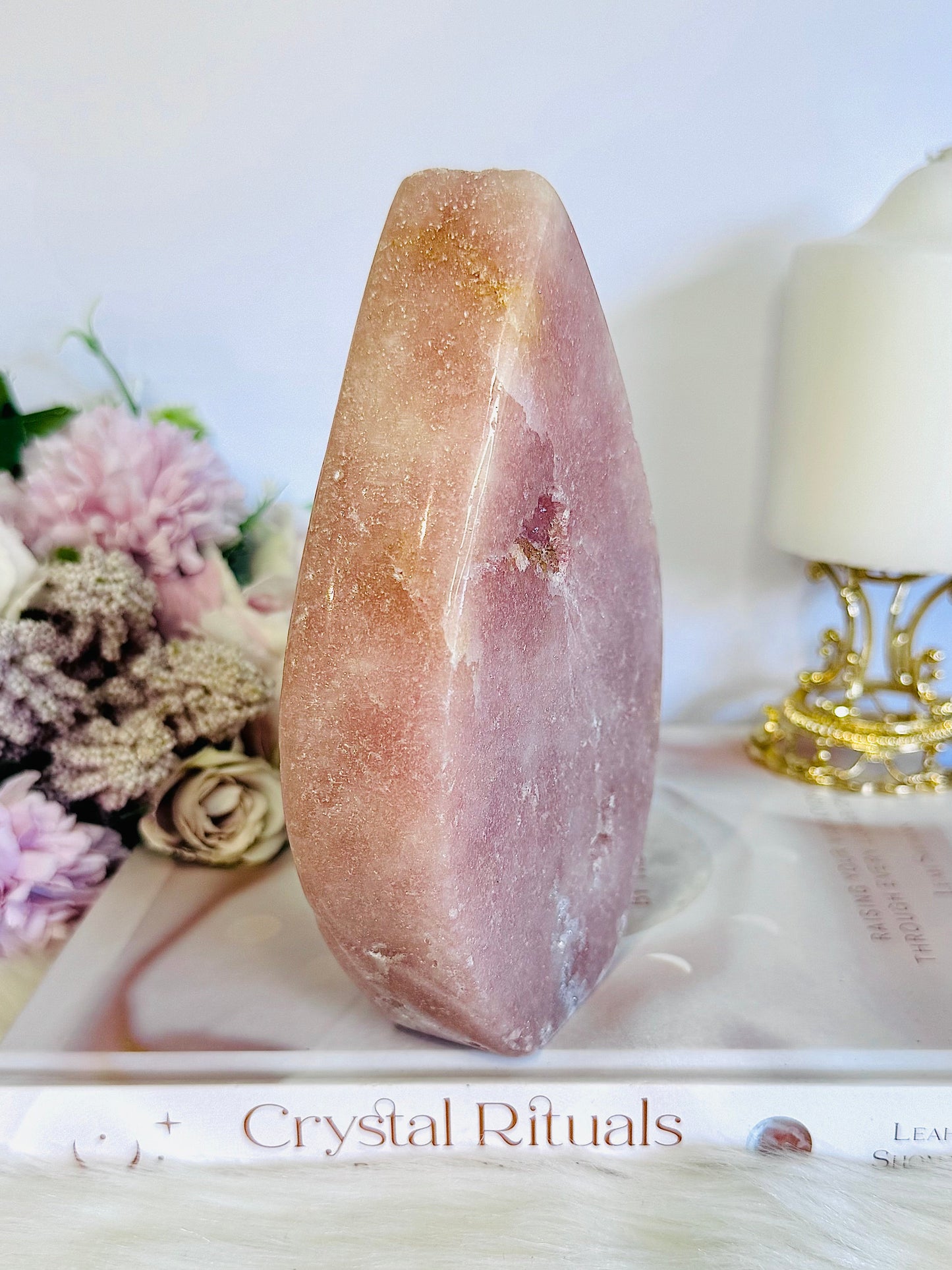 Large Chunky 15cm Pink Amethyst Druzy Carved Flame | Freeform