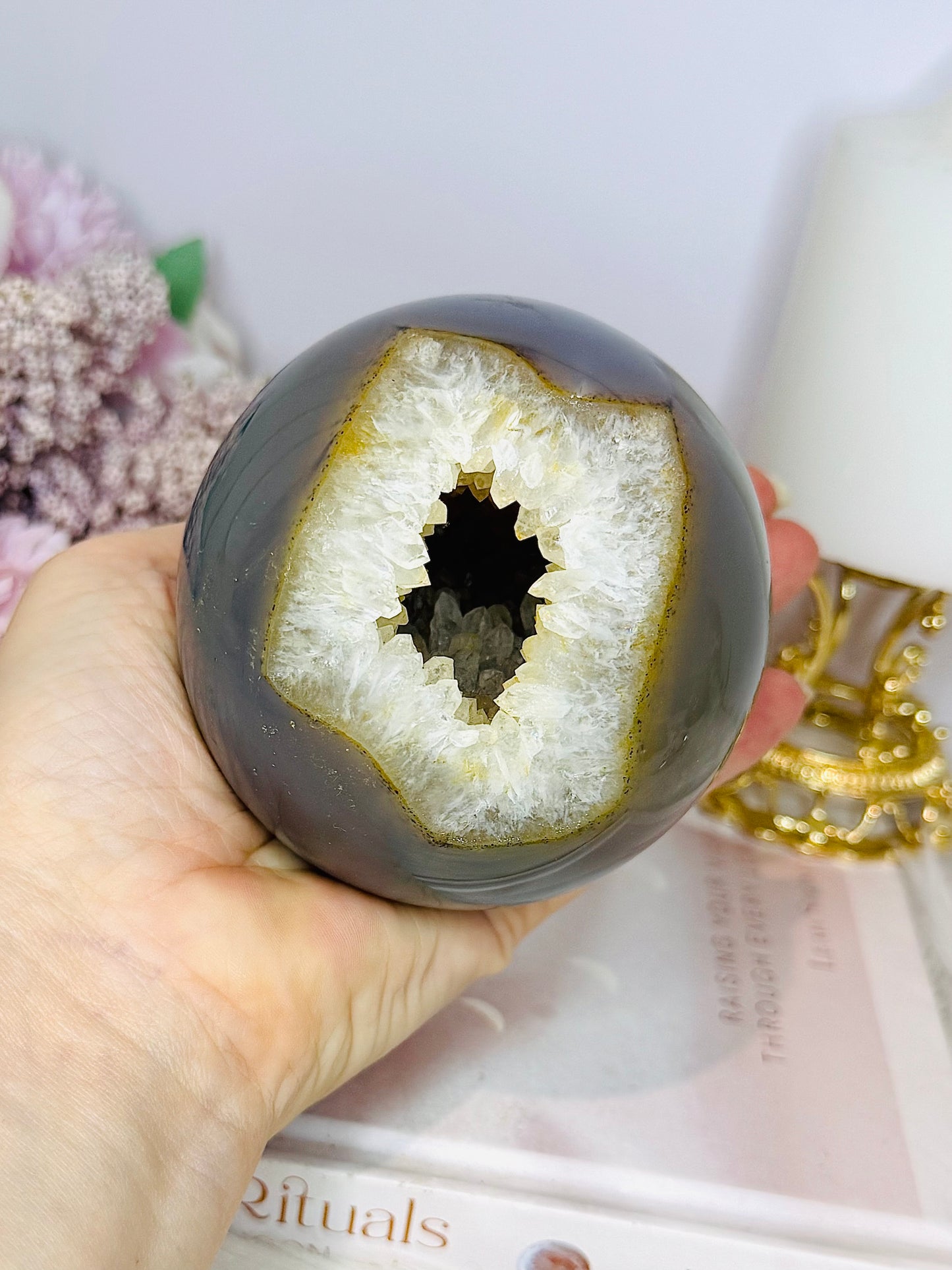 Large Druzy Agate Sphere On Stand From Brazil 821g