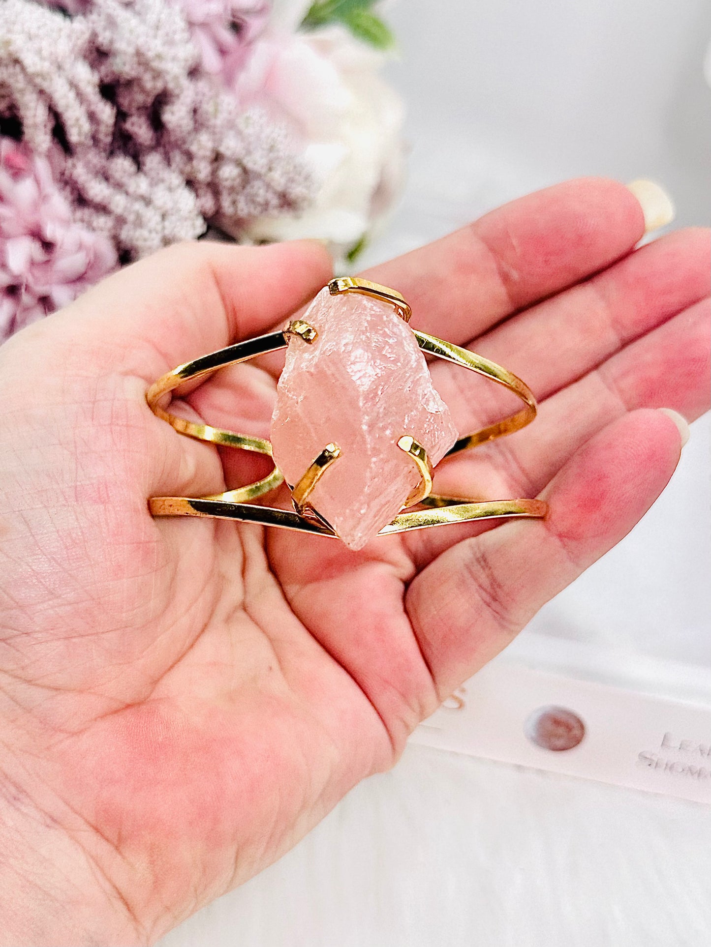 High Grade Raw Rose Quartz Chunky Adjustable Gold Plated Bracelet From Brazil In Gift Bag