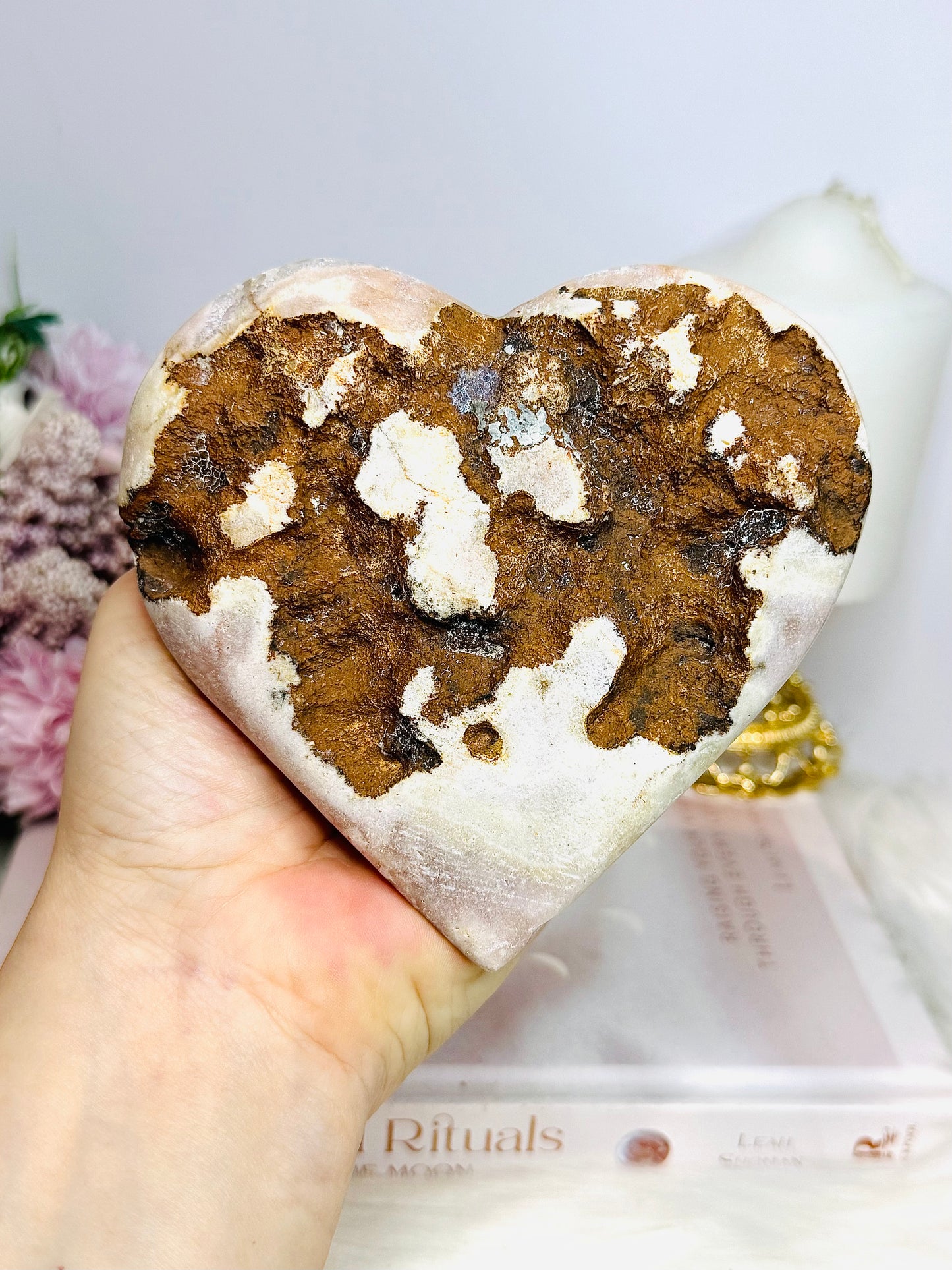 Large Druzy Pink Amethyst Heart On Rose Gold Stand 620g