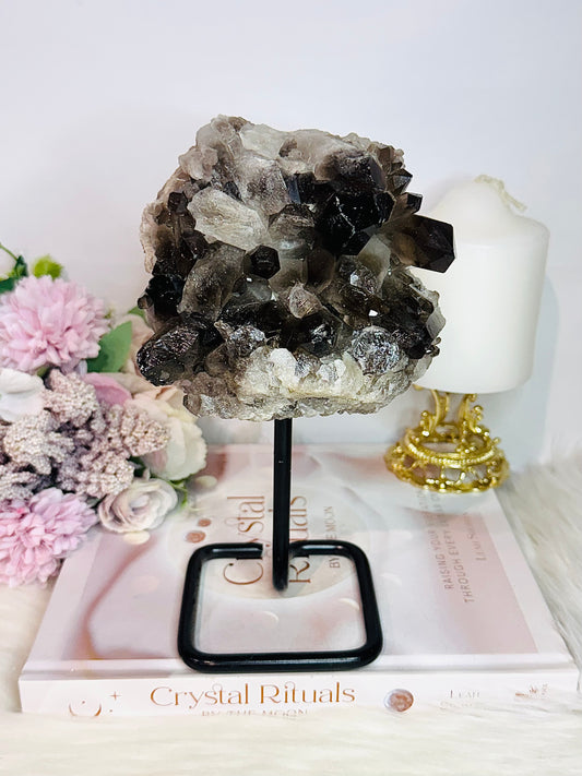 Large 20cm Smokey Quartz Cluster On Stand From Brazil