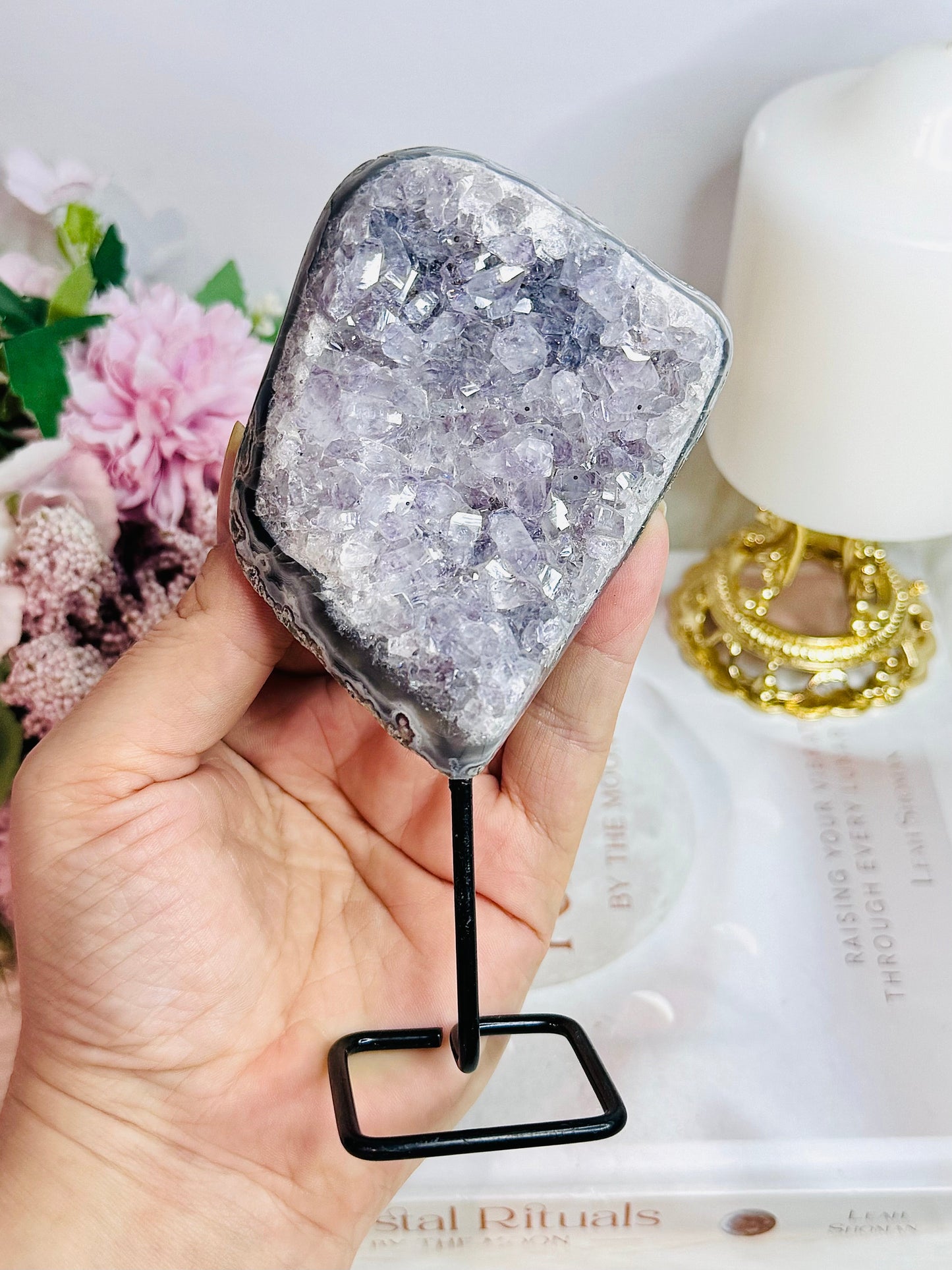 Natural Amethyst Cluster On Stand From Brazil 14cm