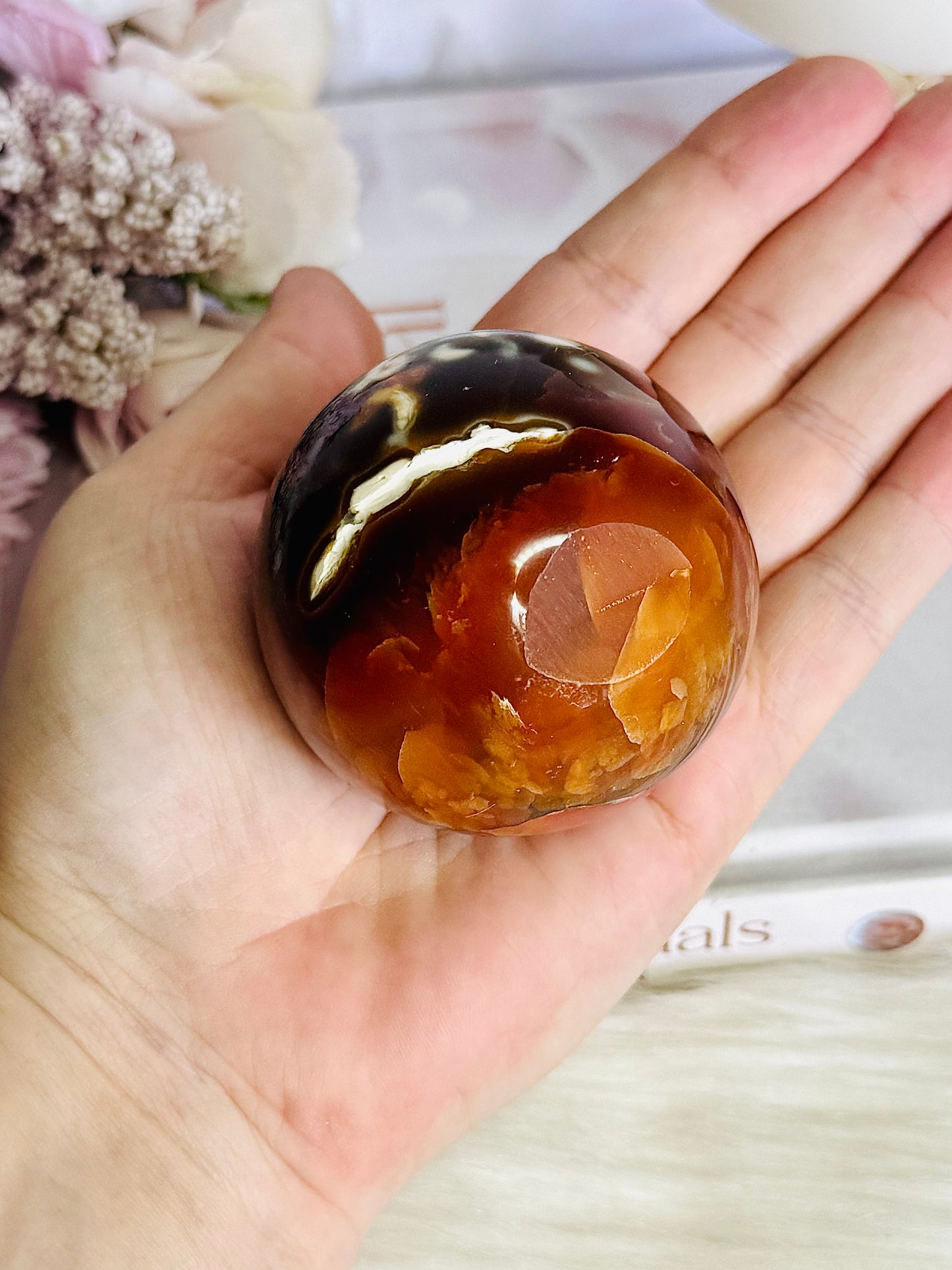 ⚜️ SALE ⚜️ Carnelian Sphere 268grams On Stand (Discounted as chip in sphere) $45 x