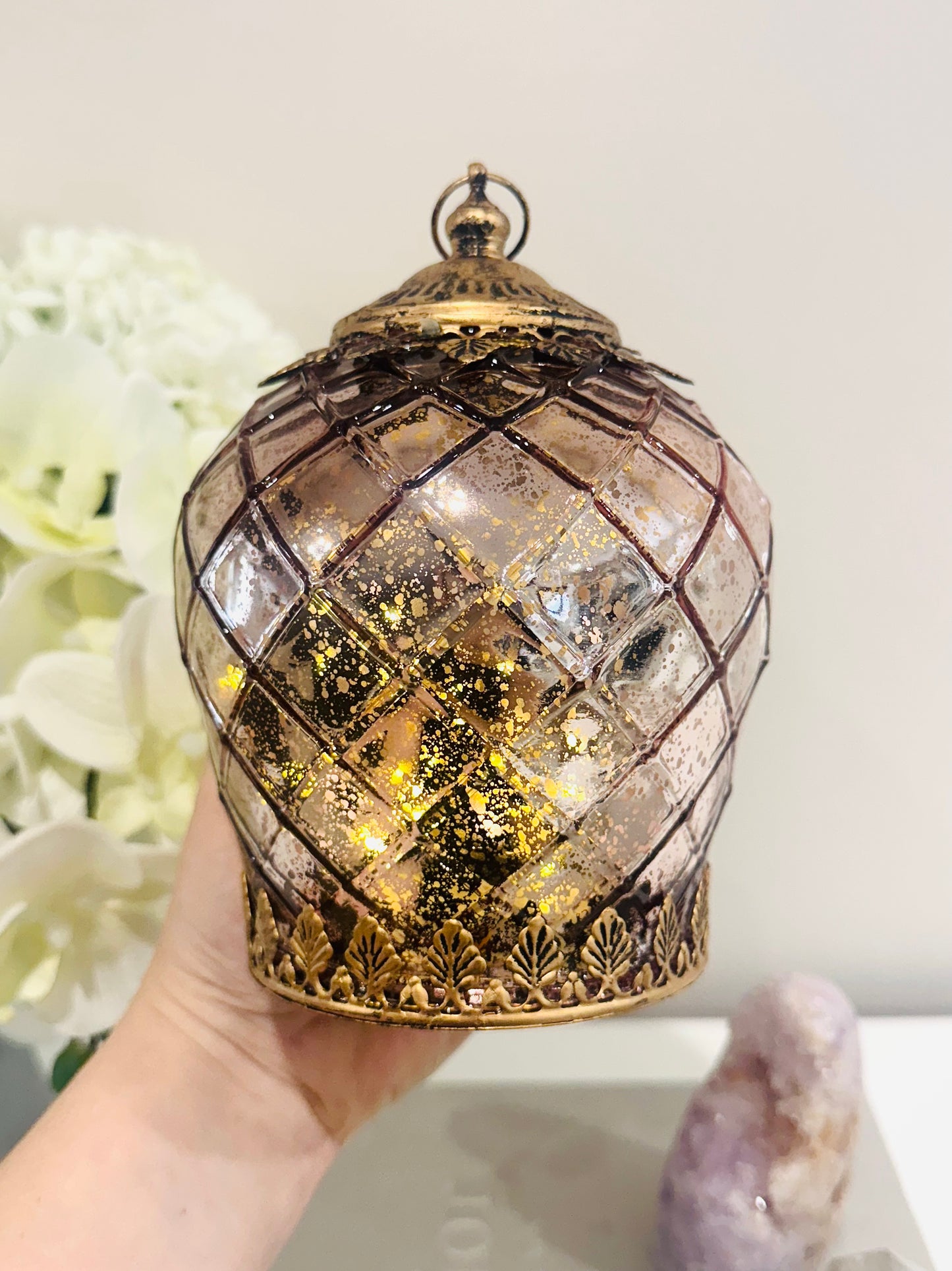 Glass Lantern Led Foil Punch 17.5cm
