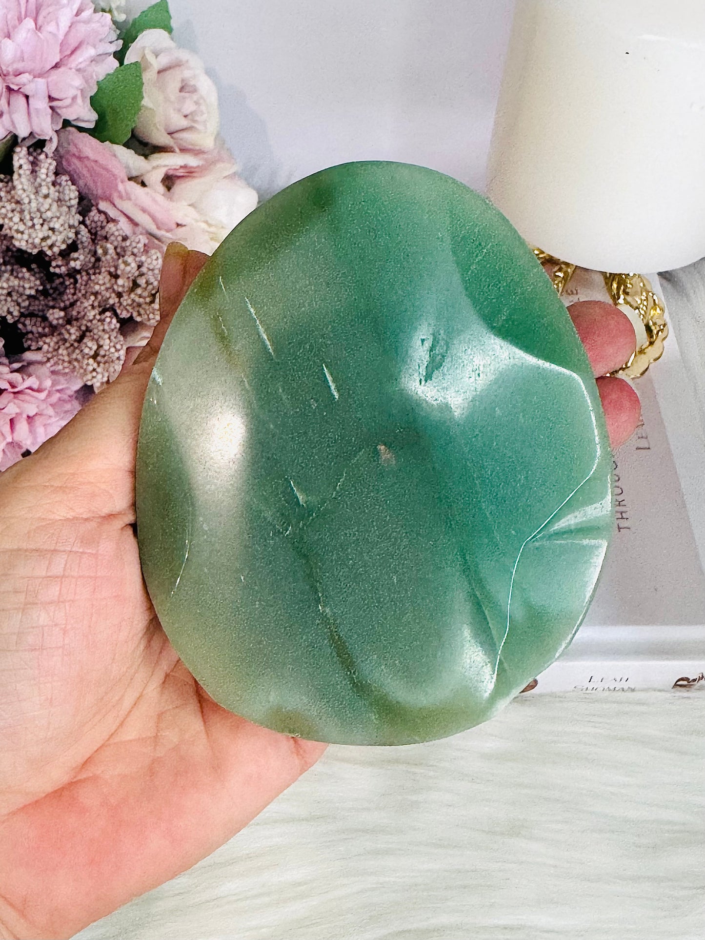 Beautiful Large Blue Sodalite Carved Butterfly On Green Aventurine Lillypad / Leaf 10cm