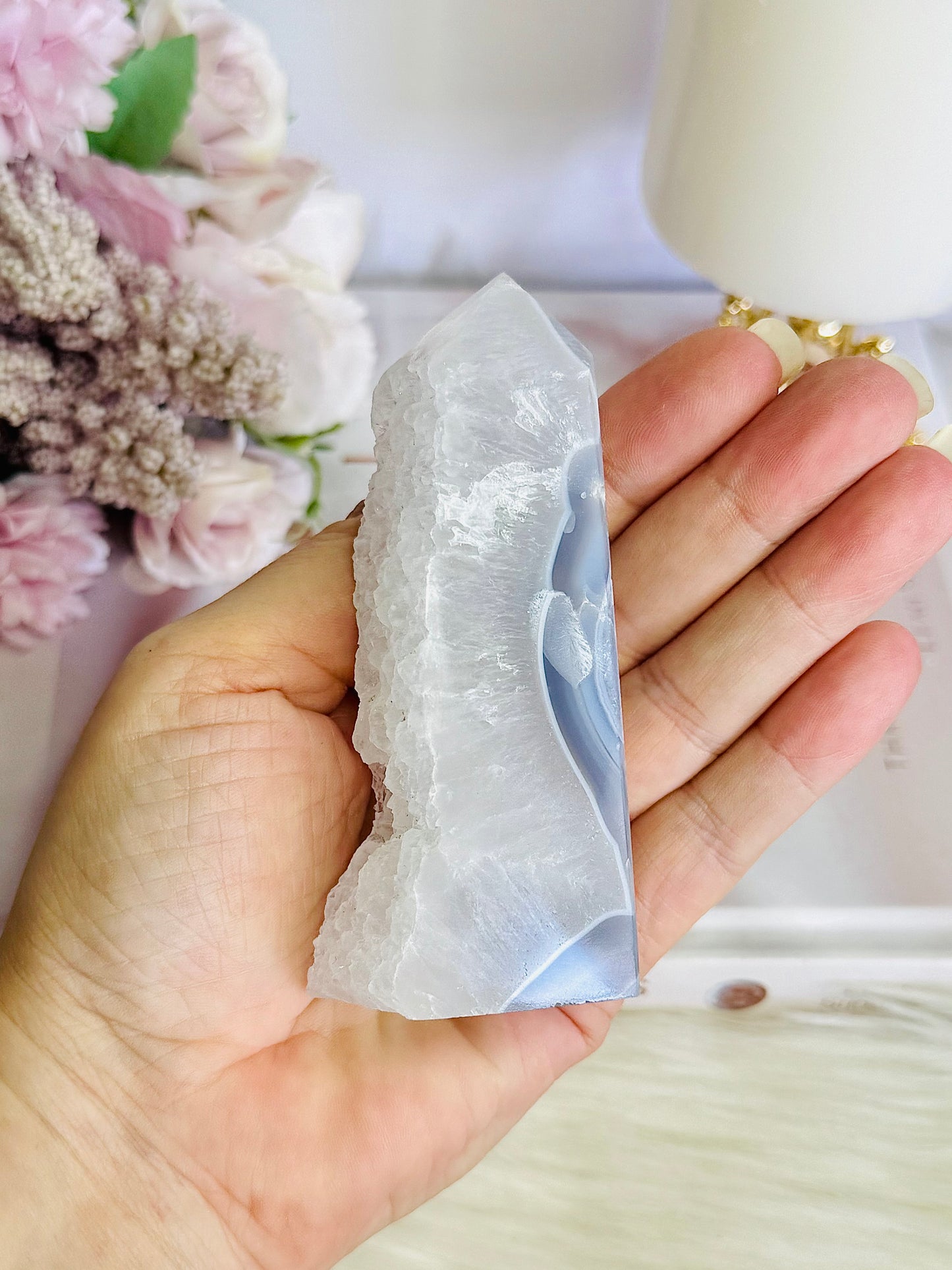 Blue Lace Agate Druzy Tower 10cm