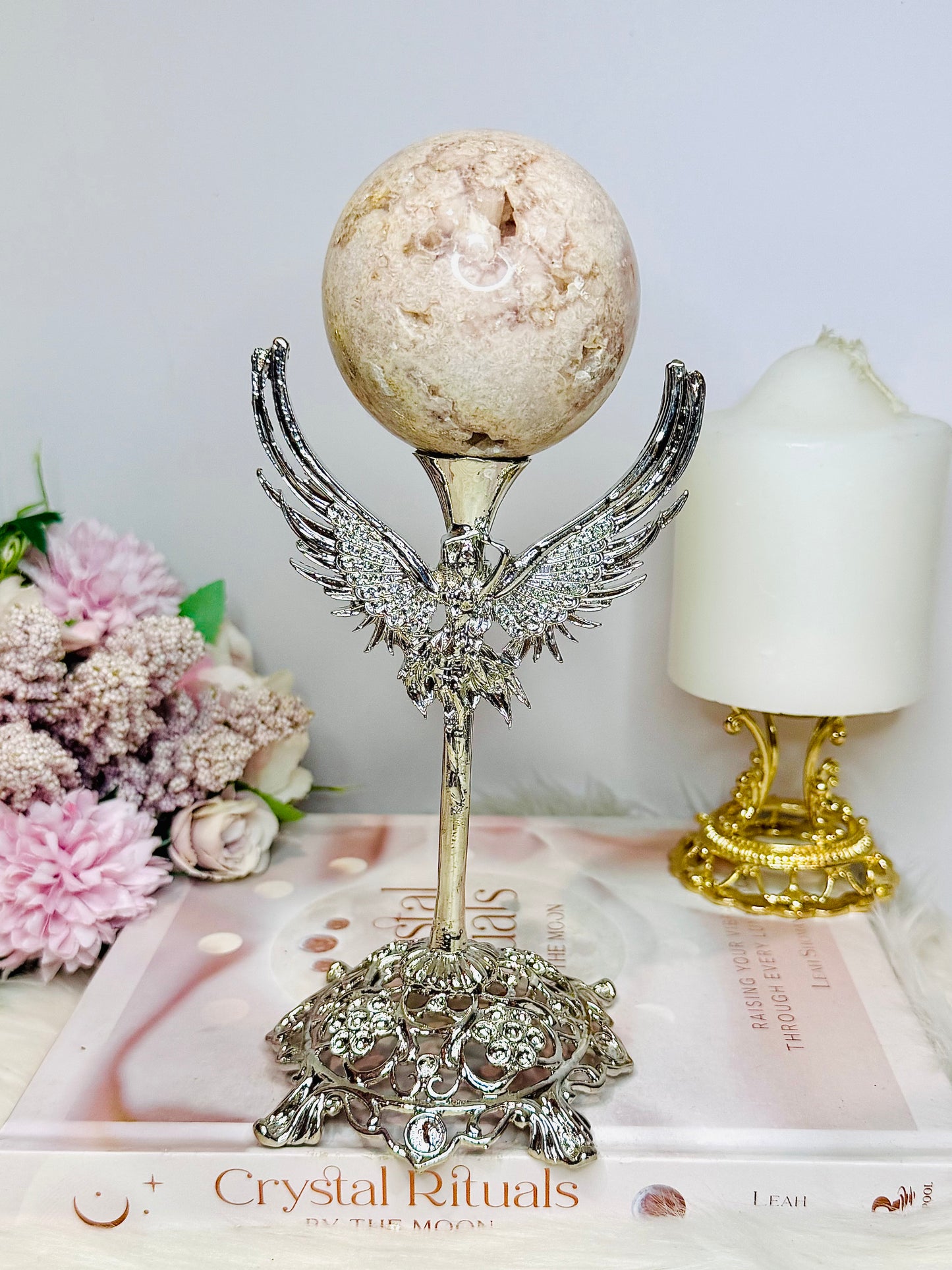 Large Druzy Pink Amethyst Sphere 349g On Silver Stand 21cm