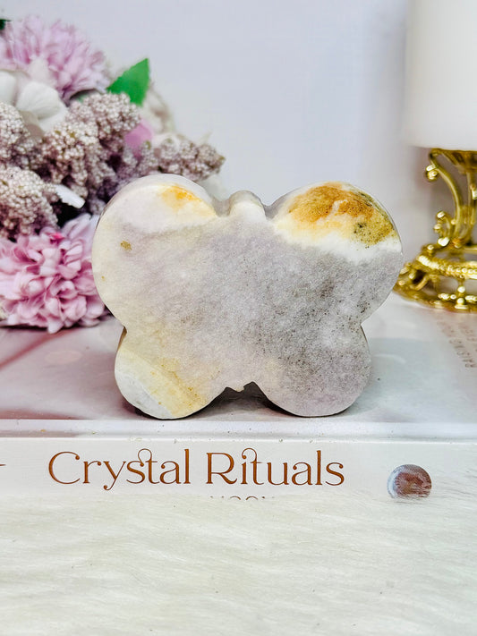 Pink Amethyst Chunky Carved Butterfly 8cm