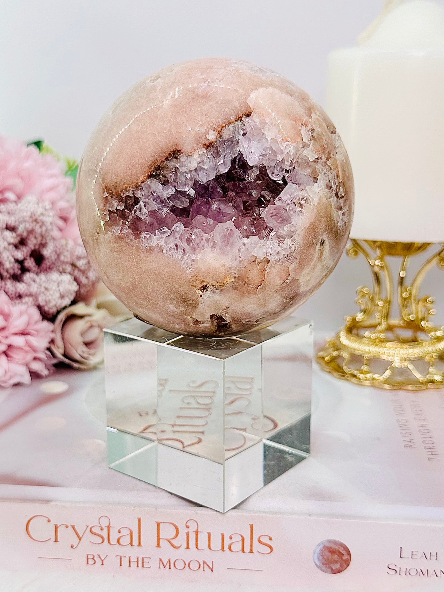 Classy & Absolutely Stunning Large 806gram 9cm Druzy Pink Amethyst Sphere on Silver Stand (glass stand in pic is display only) From Brazil ~ A True Masterpiece