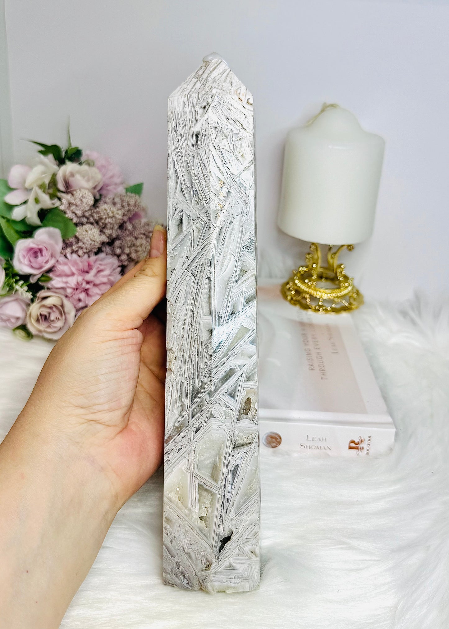 Large White Crazy Lace Agate Tower 25cm 956g