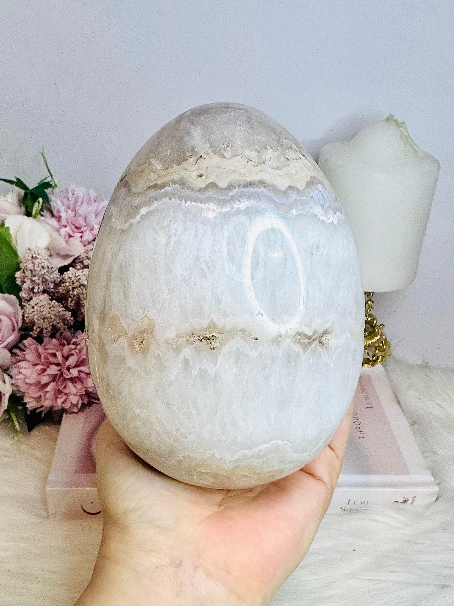 Huge Druzy Agate Carved Egg On Stand 1.75KG