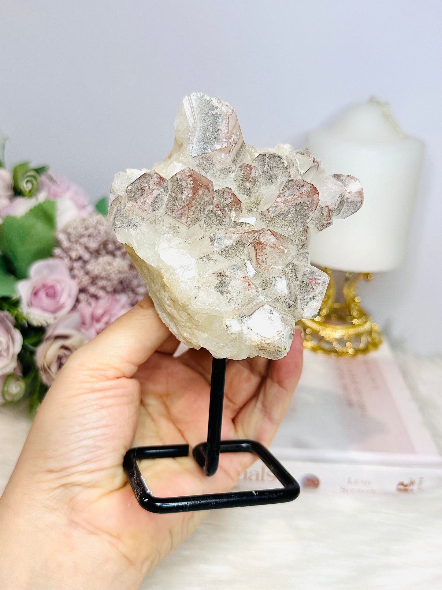 Large Natural Pink Lithium Cluster on Stand 514g