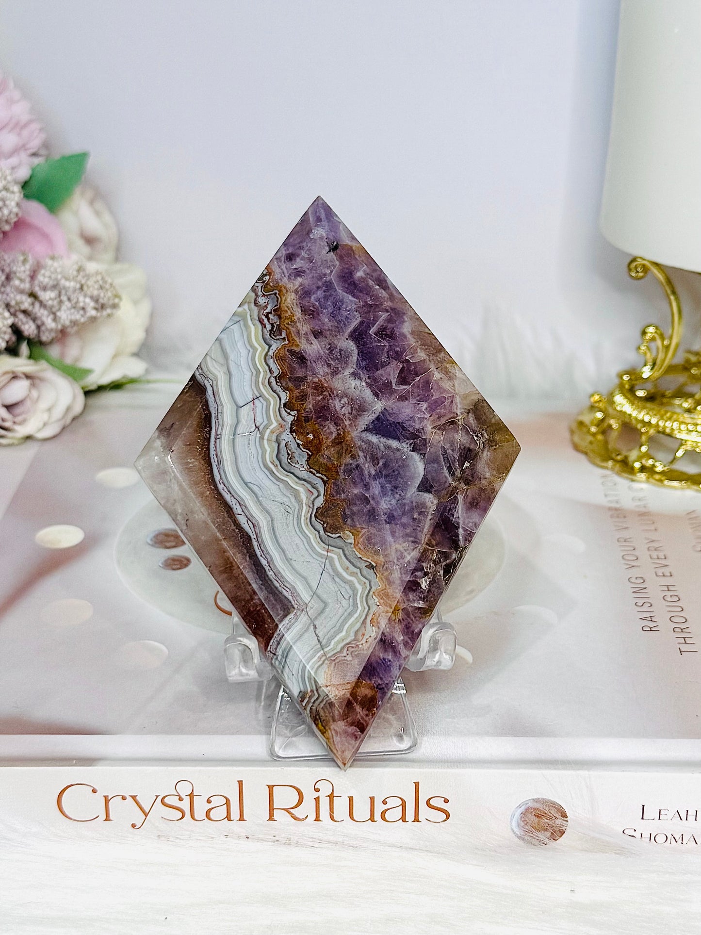 Crazy Lace Amethyst Diamond on Stand 12cm