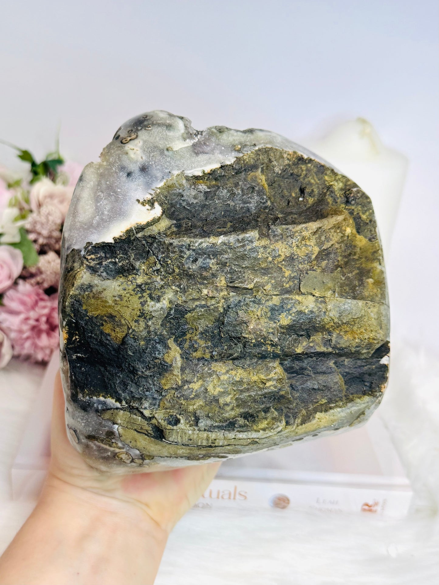 Huge Natural Green Amethyst | Prasiolite Specimen with Calcite Inclusions 16.5cm 2.45KG