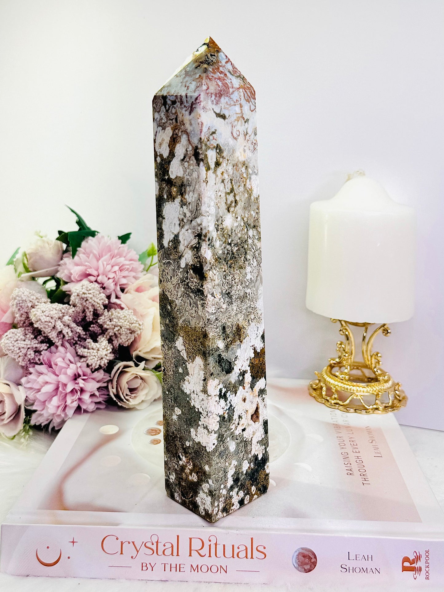Large Chunky 24cm 793gram Druzy Orbicular Ocean Jasper Tower