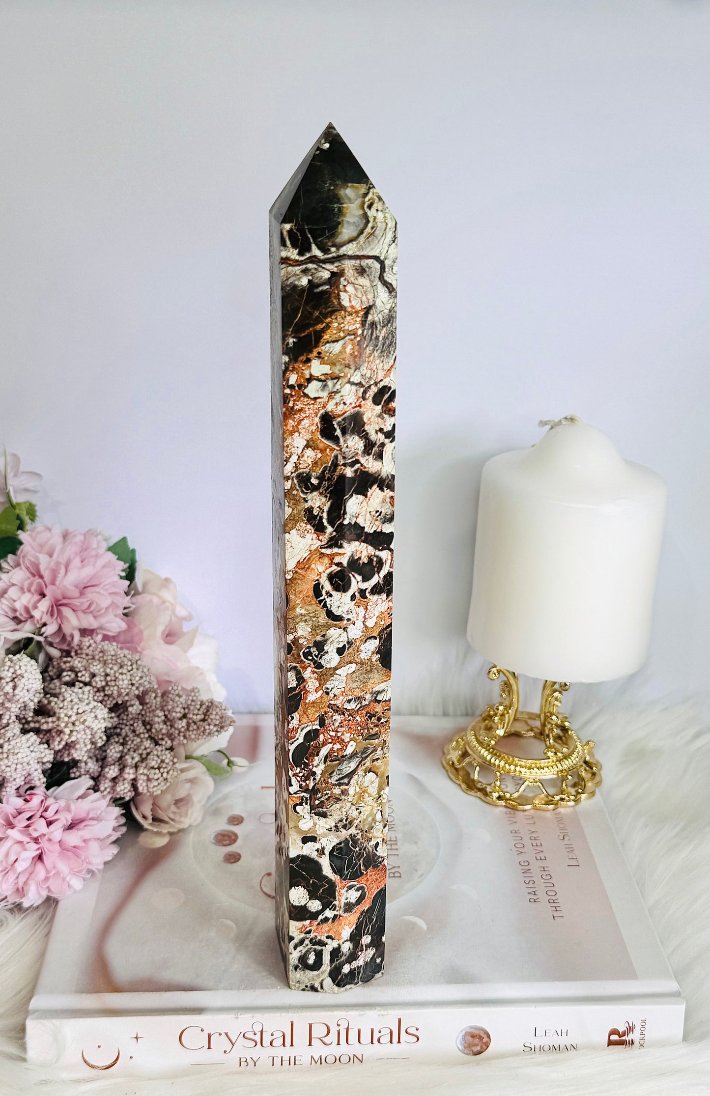 Giant Stunning 28cm Natural Money Agate Perfectly Carved Tower