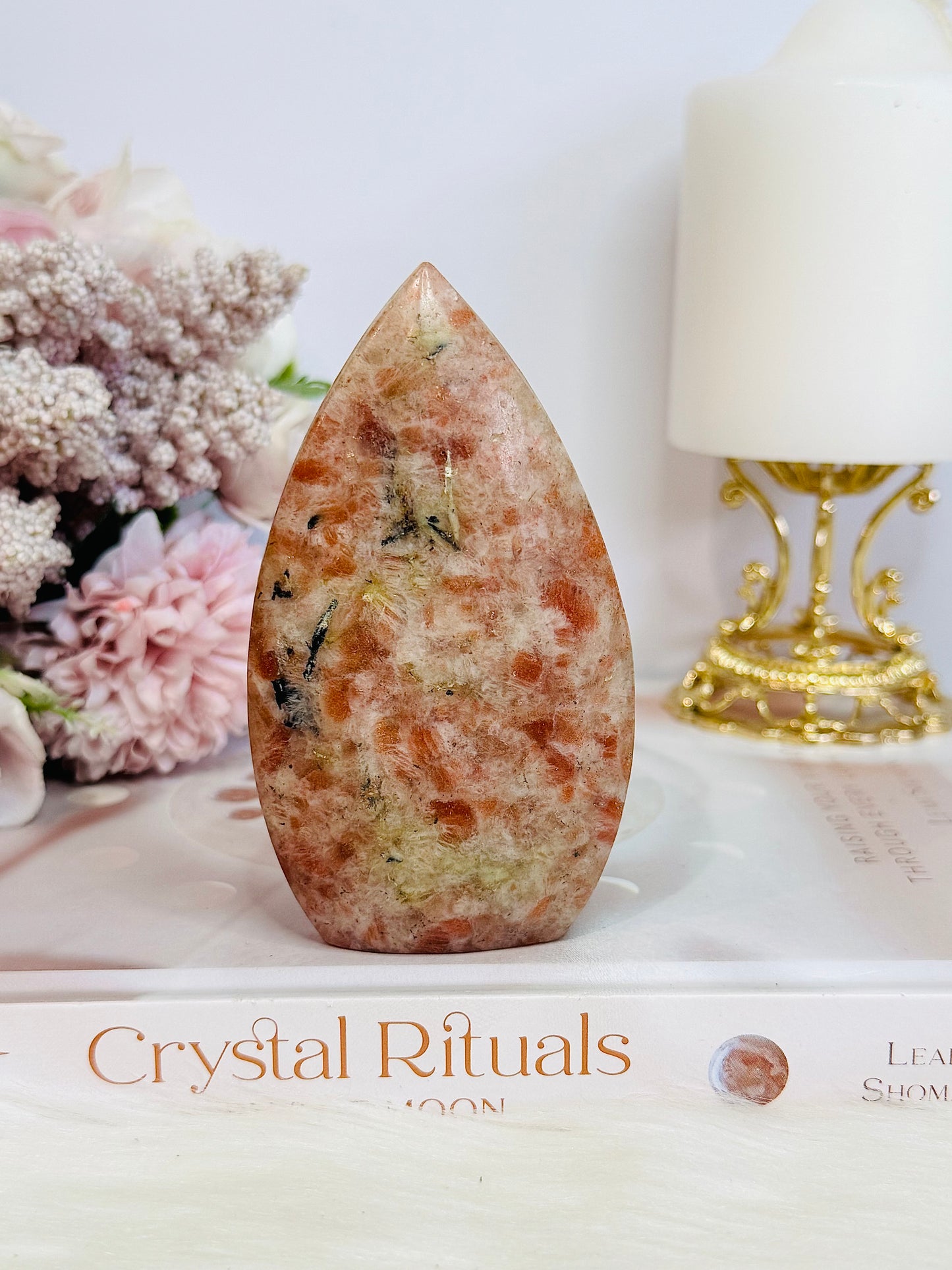 Natural Orange Sunstone Carved Flame | Freeform 11cm