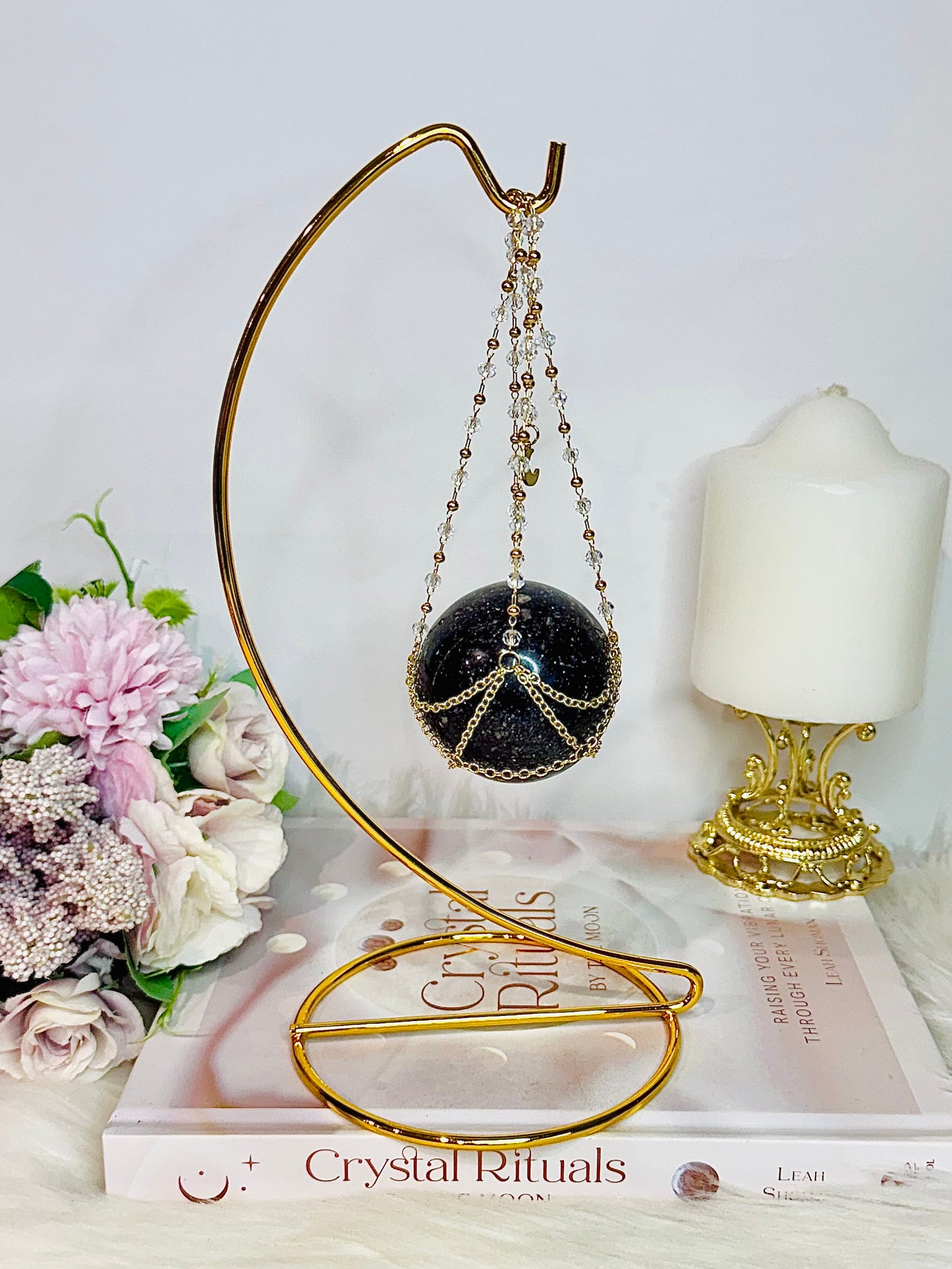 Super Stunning Gold Stand with Purple Lepidolite | Mica Sphere 24cm