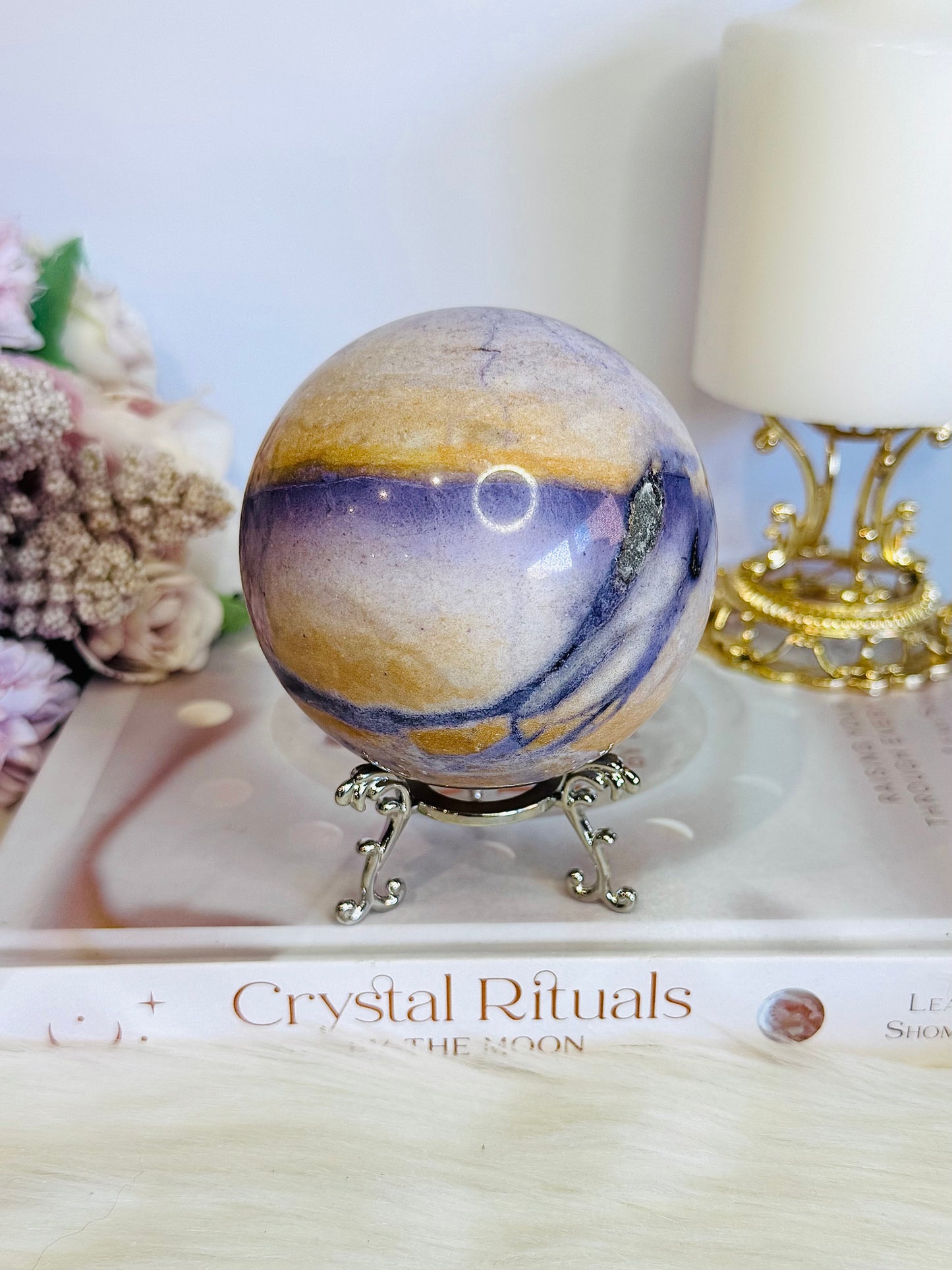 High Grade Rare Incredible Large Natural Tiffany Stone Carved Sphere On Stand 8cm 678grams