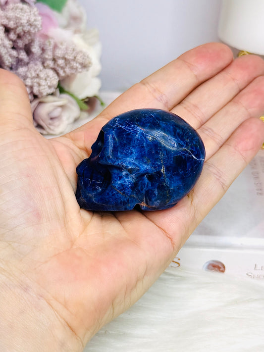 High Grade Blue Sodalite Carved Skull 6cm