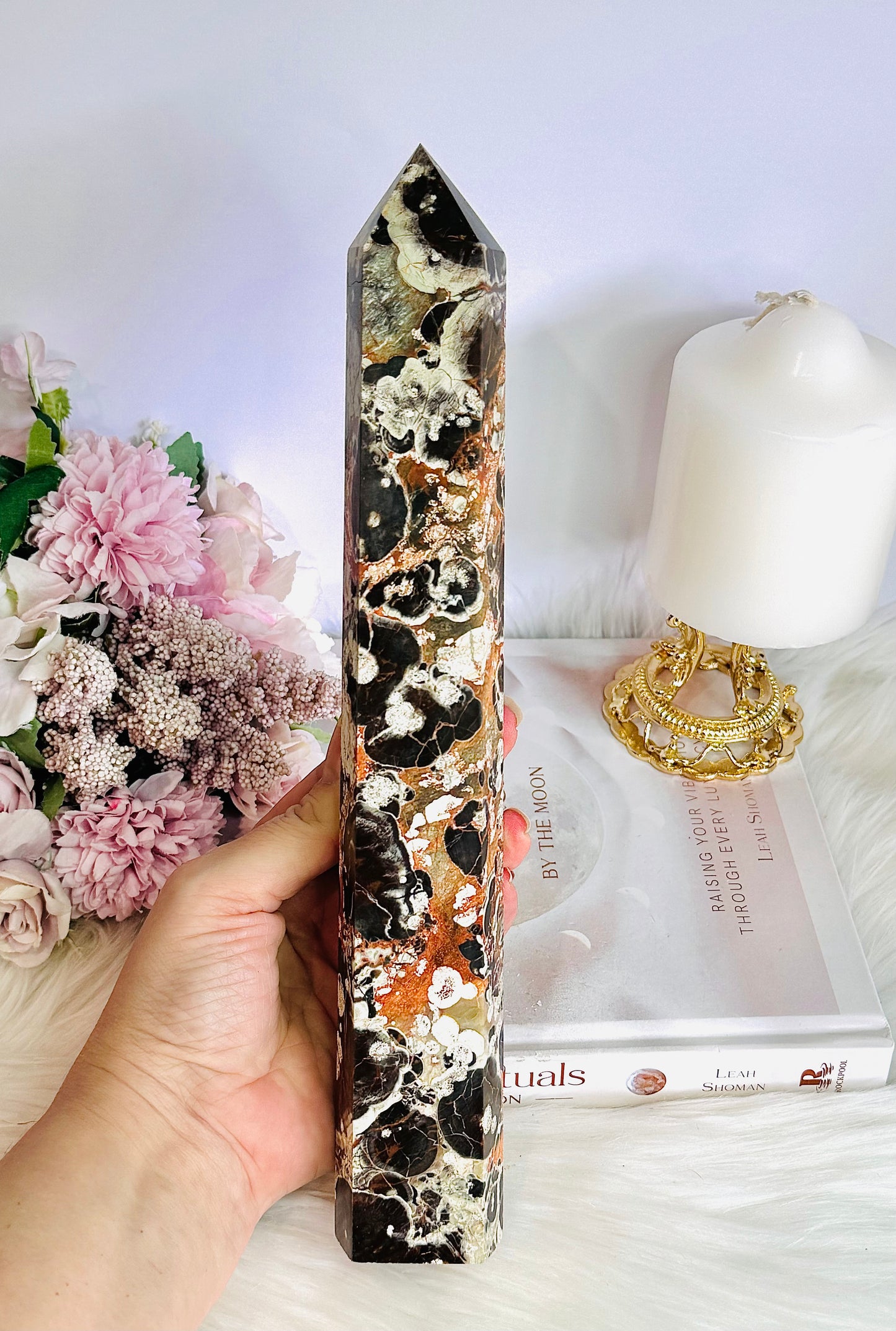 Giant Stunning 28cm Natural Money Agate Perfectly Carved Tower