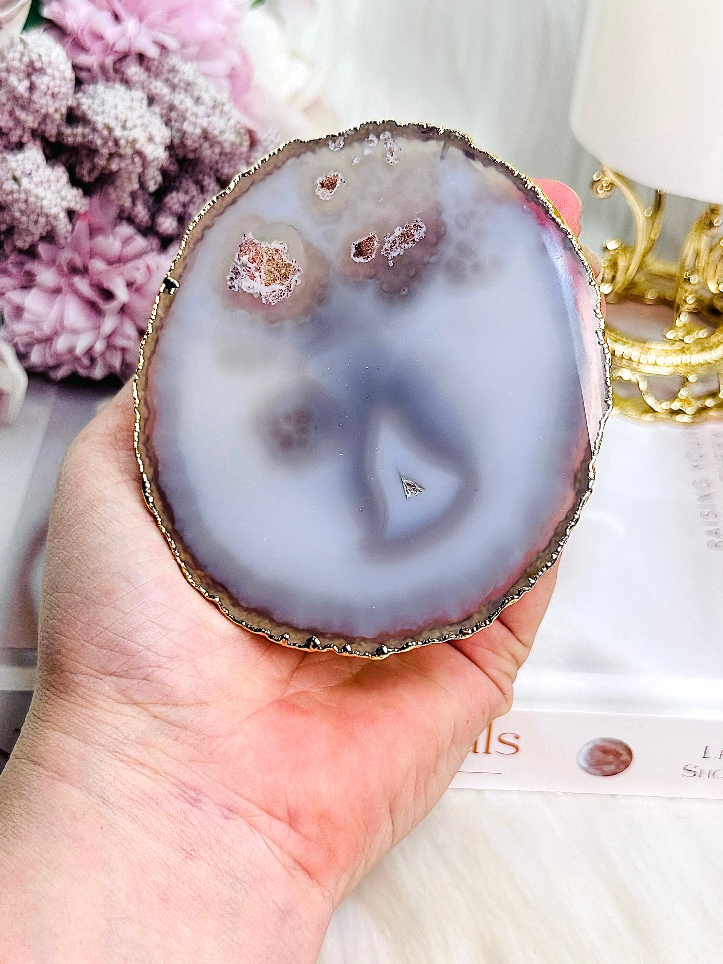 Gorgeous 10cm Gold Plated Druzy Agate Coaster | Slab From Brazil