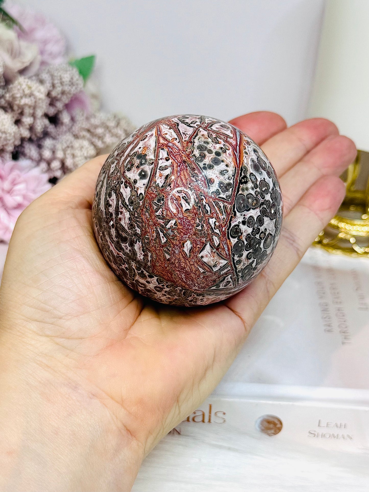 Leopard Skin Jasper Sphere on Stand 318g