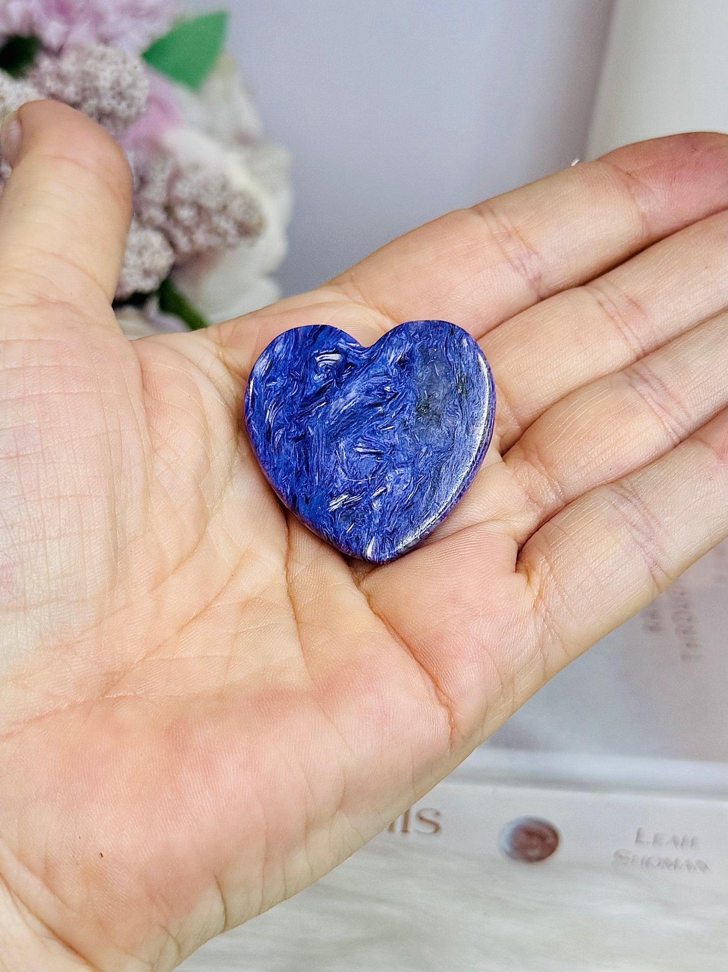 High Grade Charoite Heart on Stand