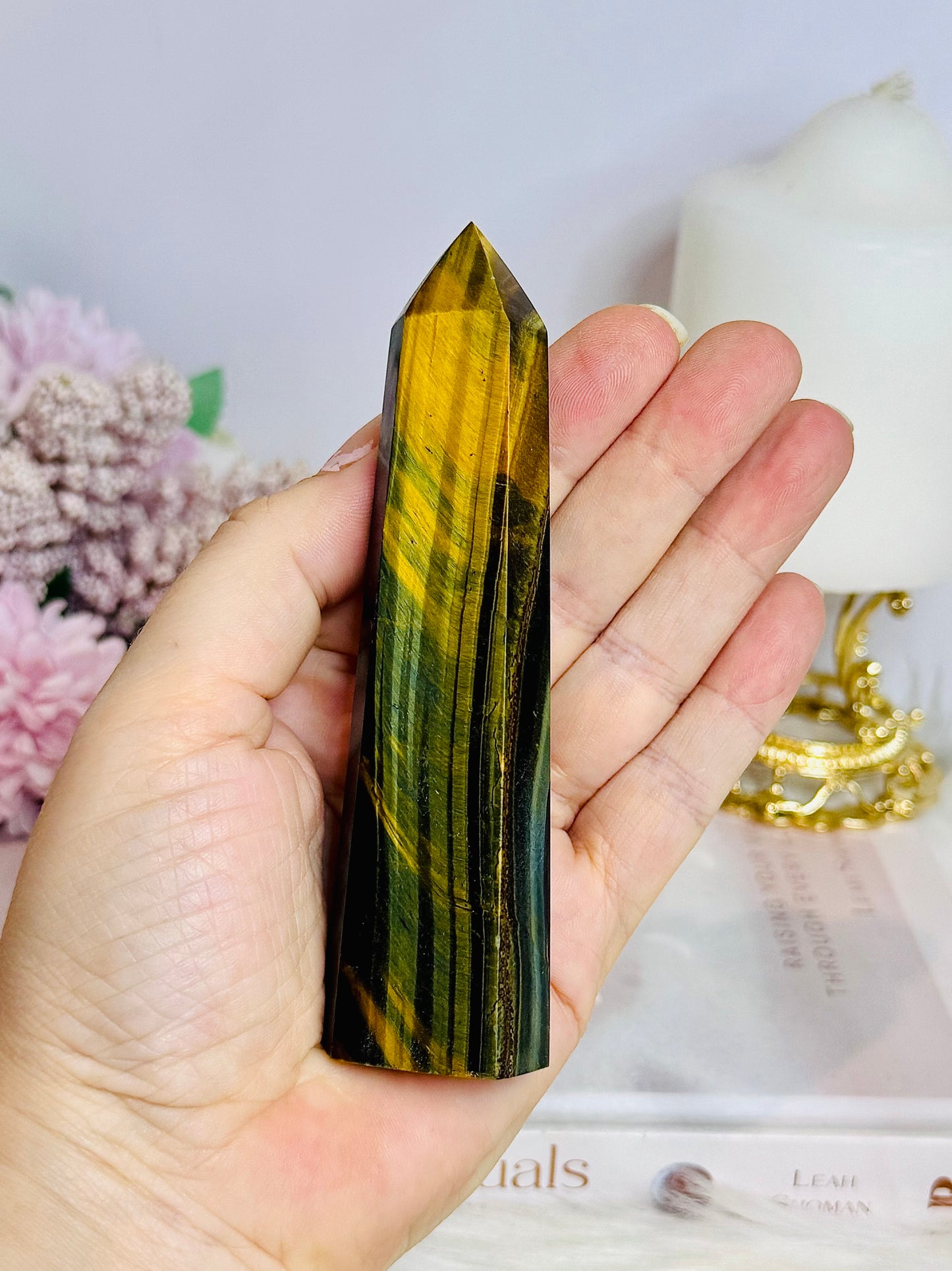 Rare Blue & Yellow Flash Tigers Eye Tower (Discounted as this tower does not stand) 12cm