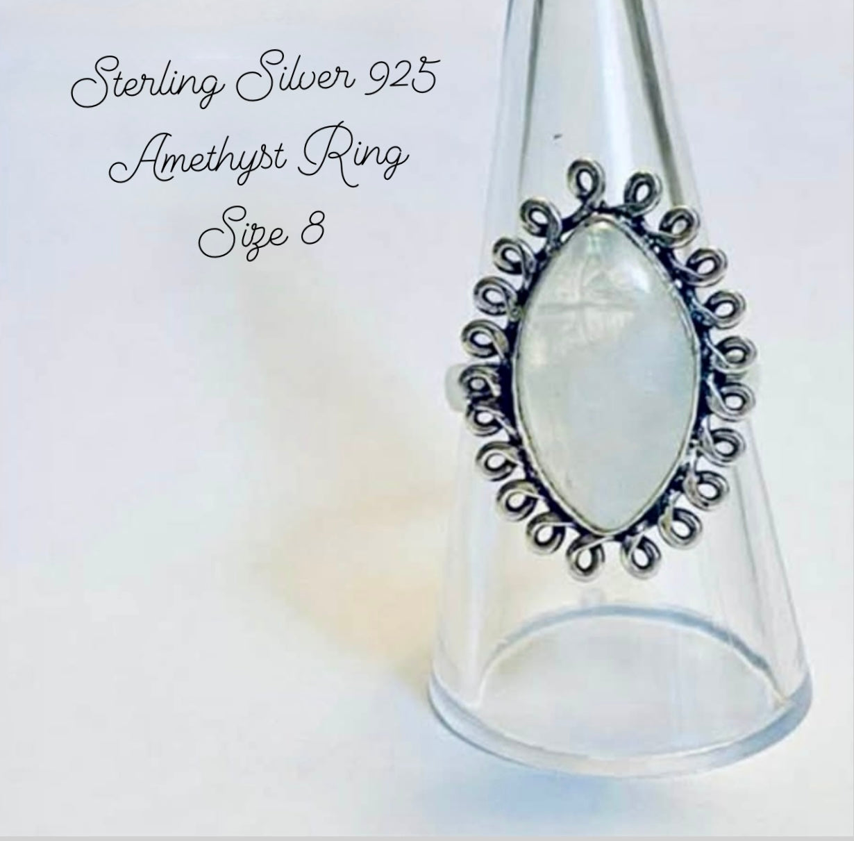 Sterling Silver 925 Moonstone Ring Size 8