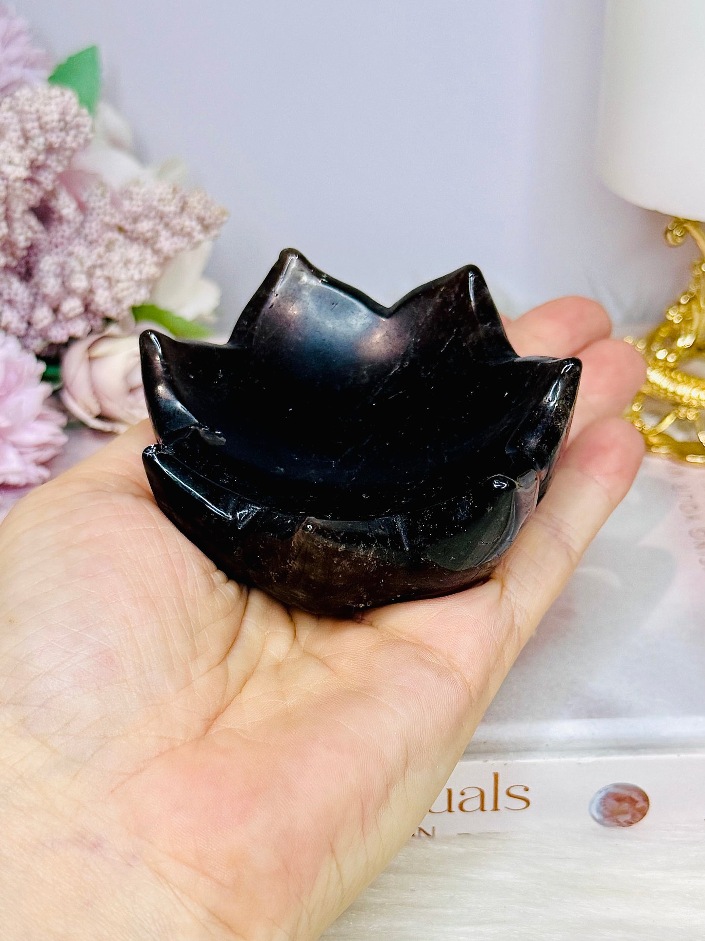 Smokey Quartz Carved Lotus Bowl 7.5cm